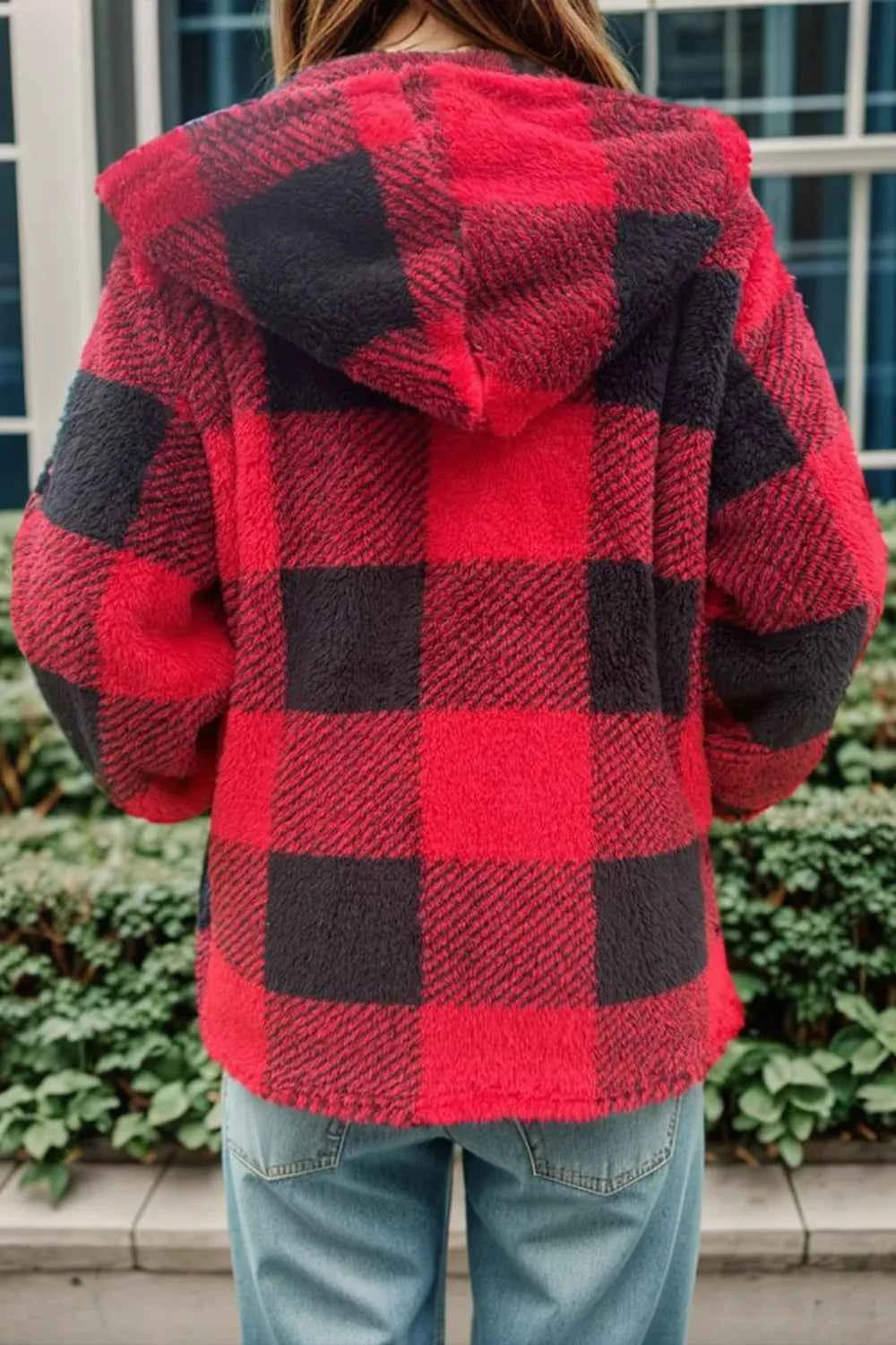 Double Take Full Size Plaid Hooded Coat - Nico`s Store