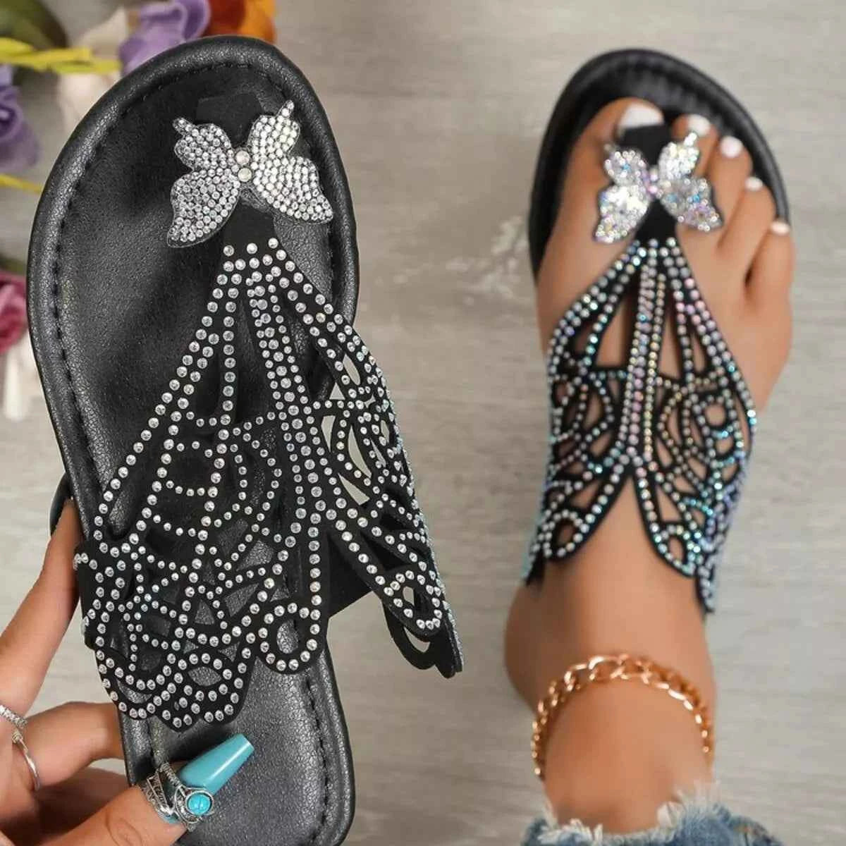Rhinestone Toe Post Sandals for Effortless Style and Comfort