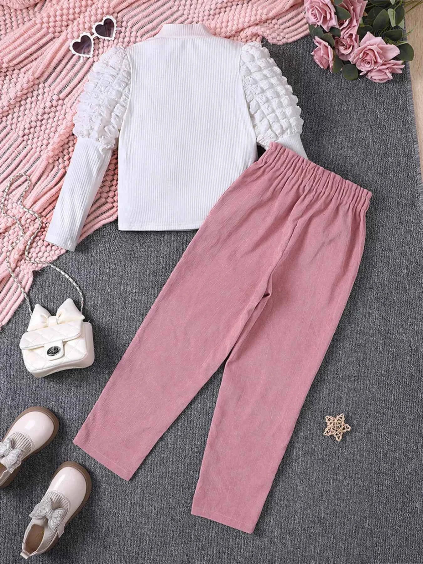 Children's Puff Sleeve Outfit: Top and Pants Set for Stylish Kids - Nico`s Store