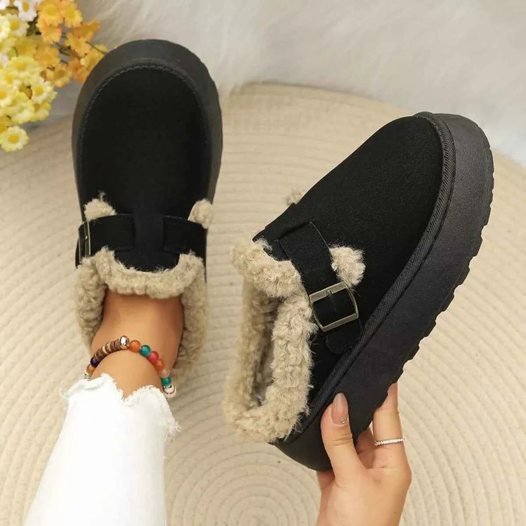 Round Toe Platform Slip-Ons with Fleece Lining