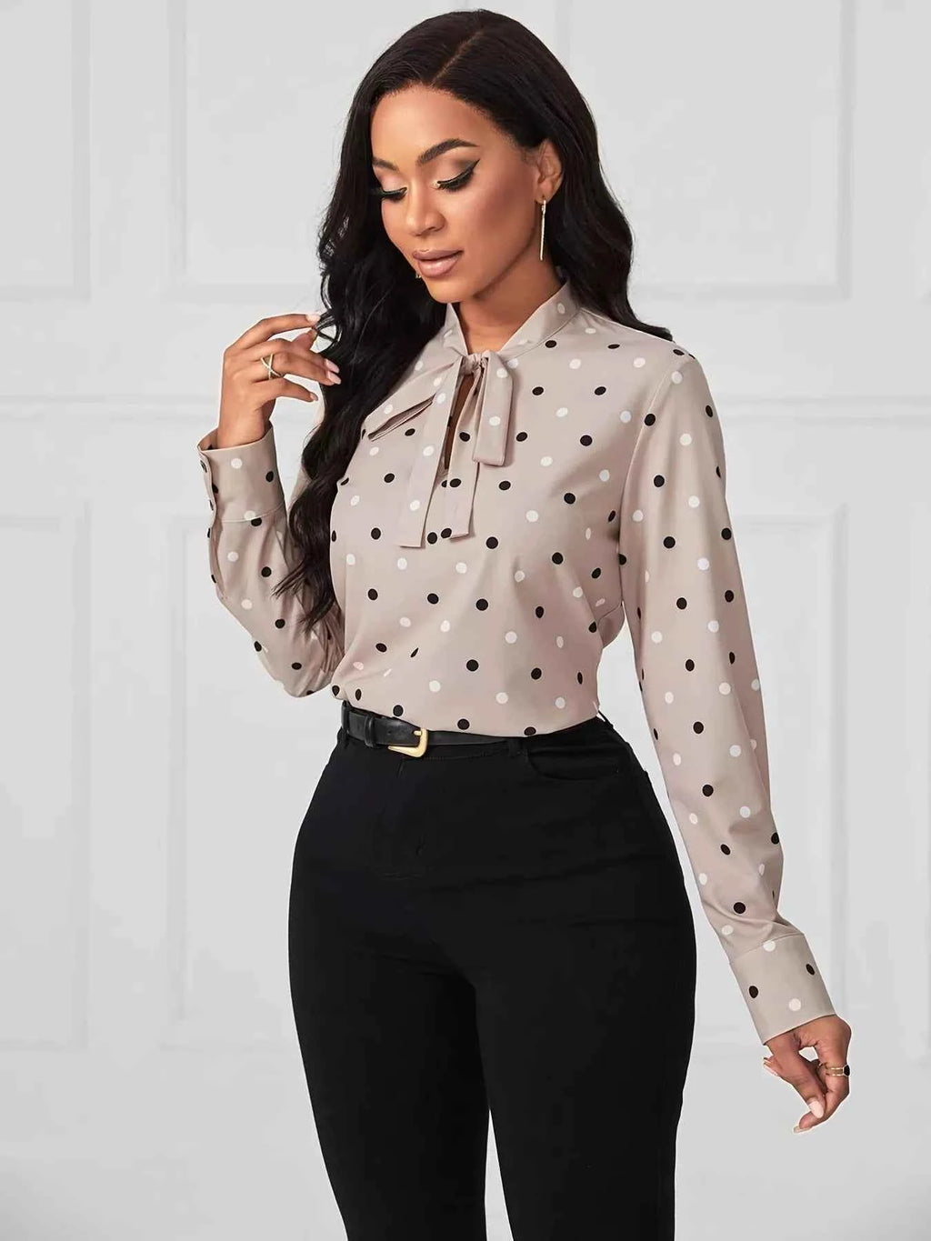 Quality Polka Dot Tie Neck Blouse - Nico`s Store