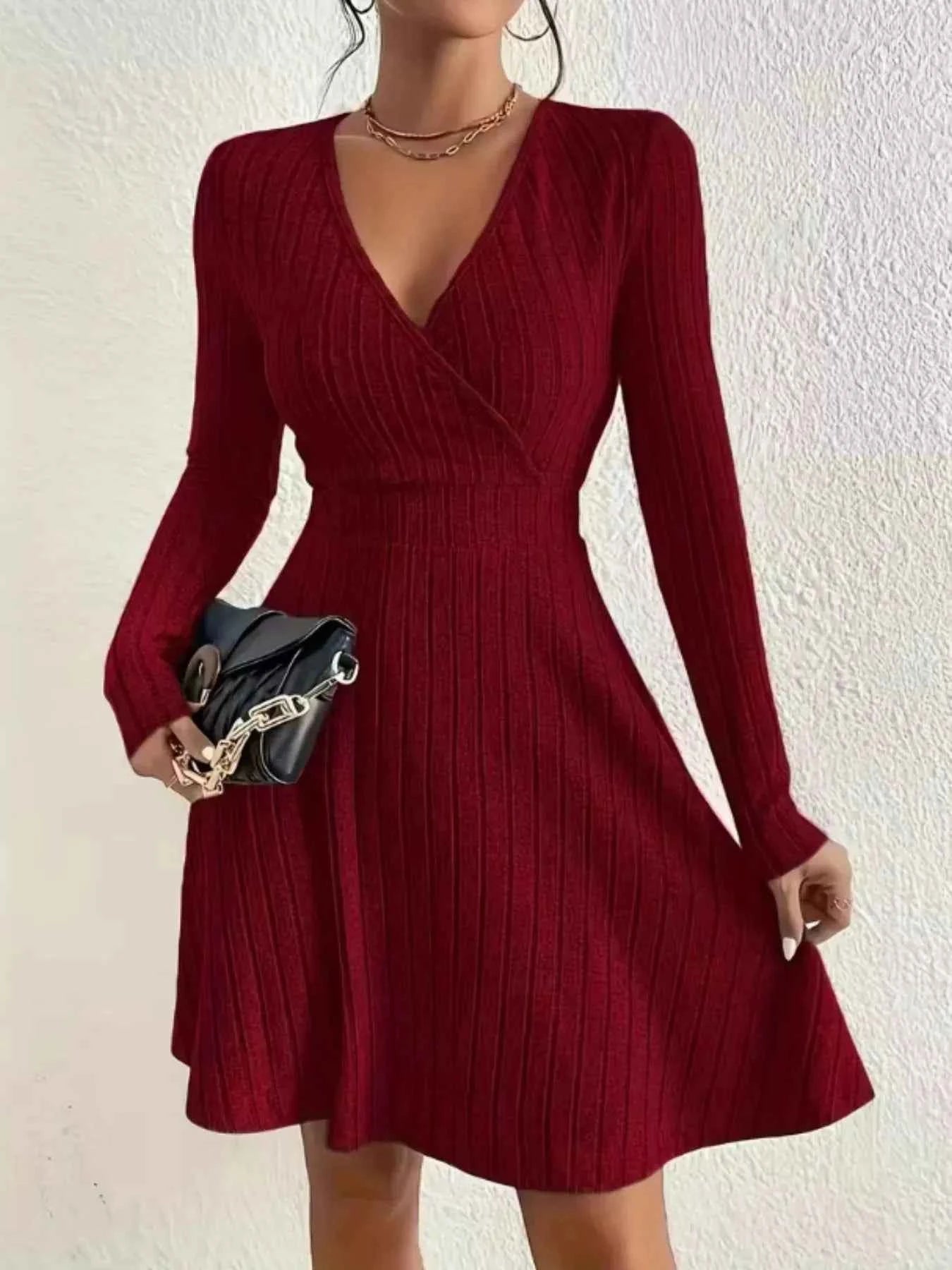 Ribbed Knit Wrap Dress for Effortless Style and Comfort