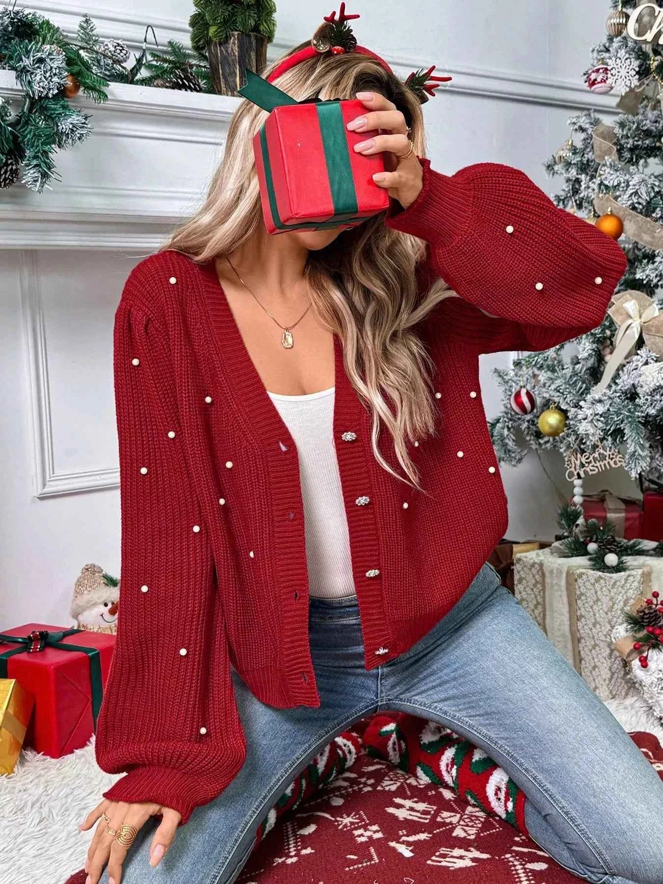 Pearl Embellished Cardigan - Stylish Button Up Design - Nico`s Store