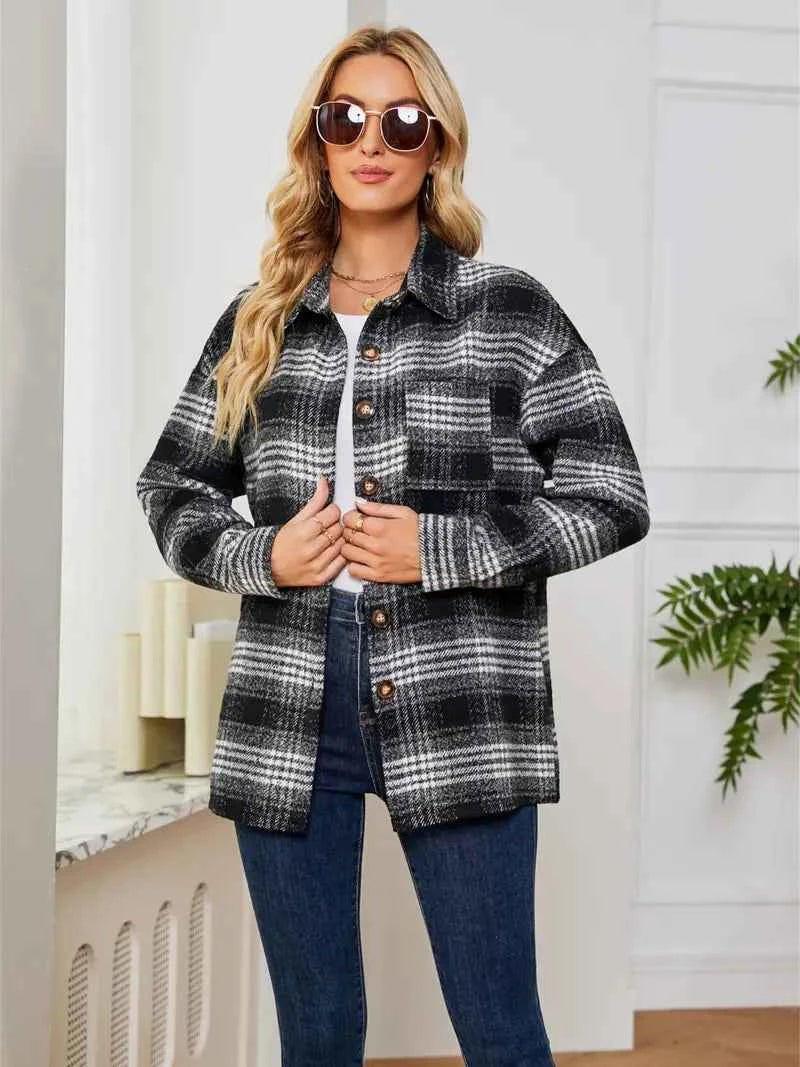 Casual Plaid Women's Jacket with Pockets - Nico`s Store