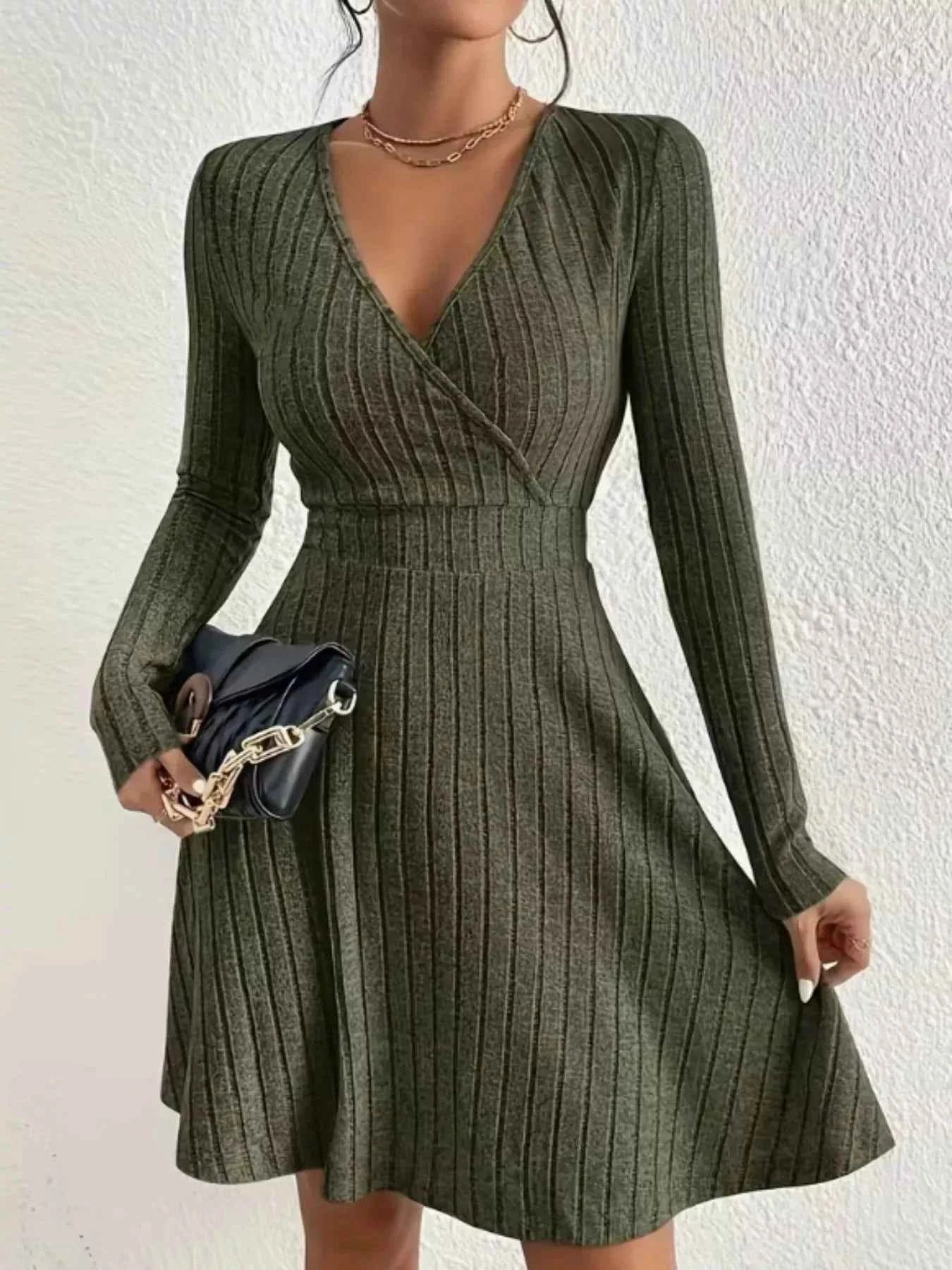 Ribbed Knit Wrap Dress for Effortless Style and Comfort