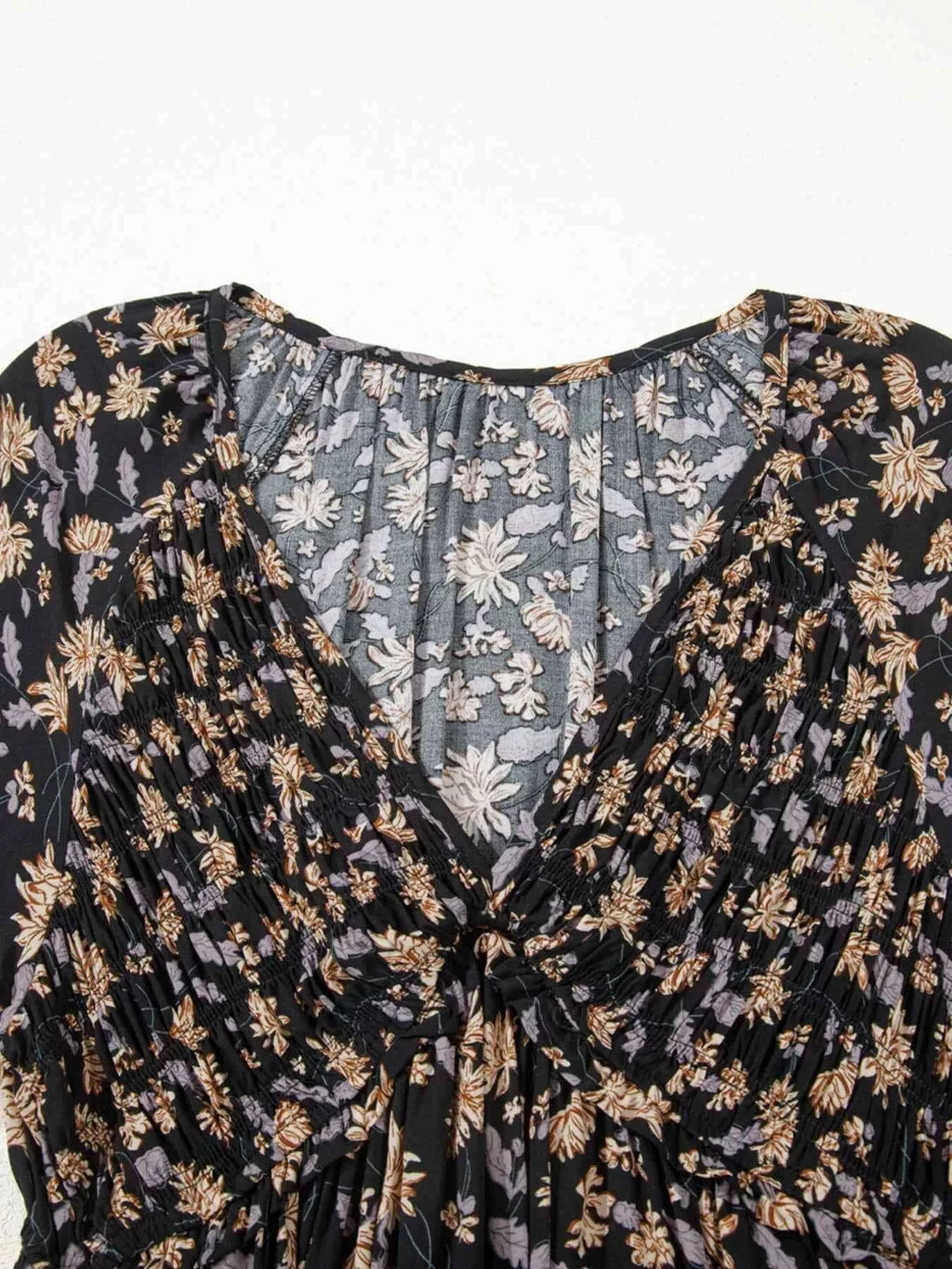 V Neck Babydoll Dress with Smocked Bust and Bubble Sleeves - Nico`s Store