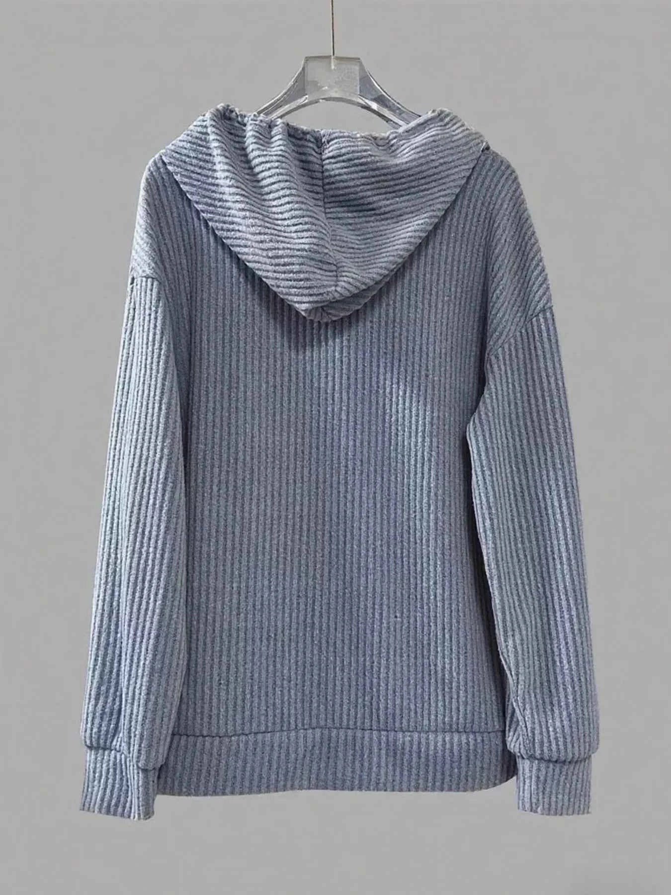 Button-Front Drawstring Hoodie