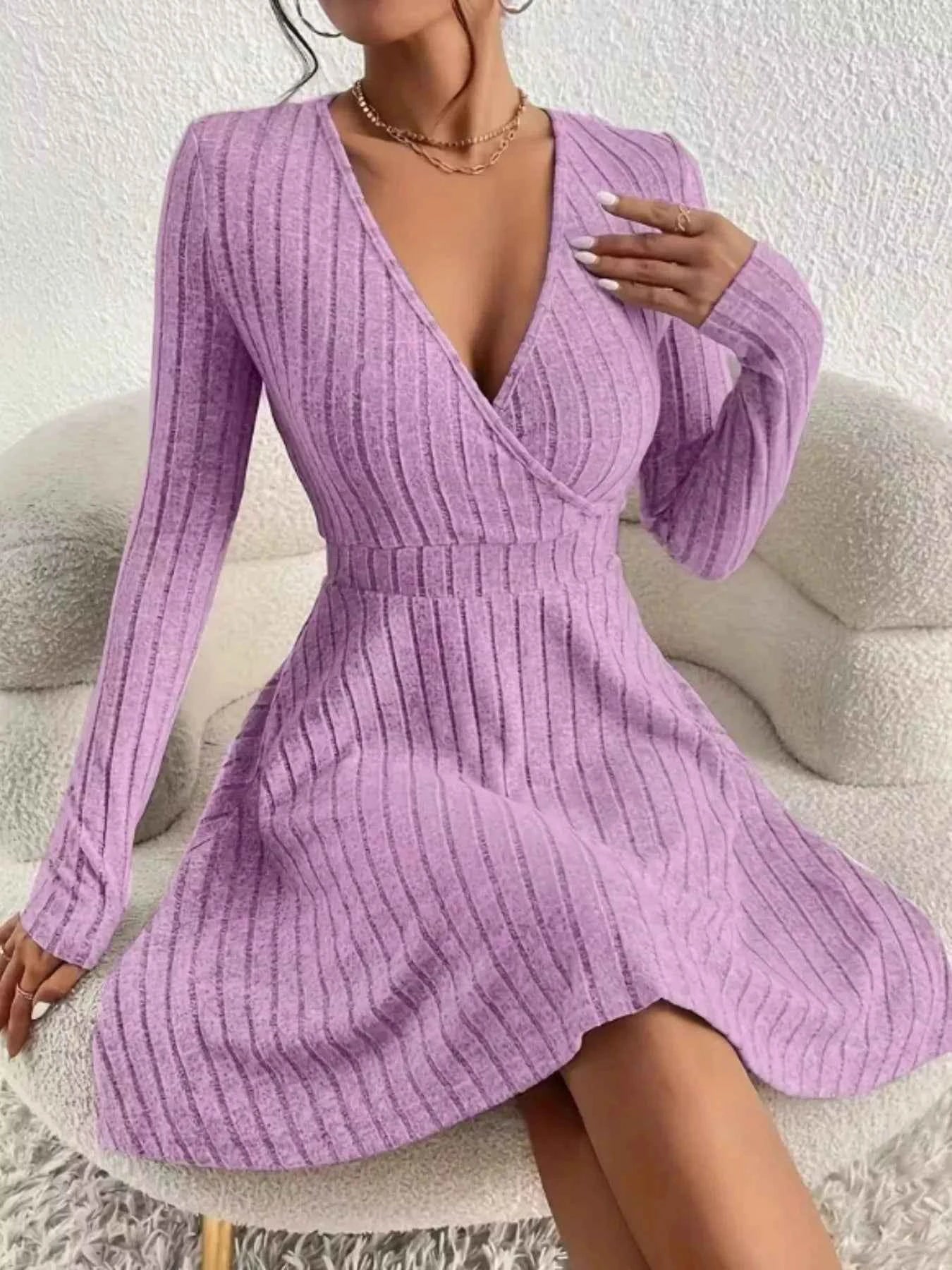 Ribbed Knit Wrap Dress for Effortless Style and Comfort