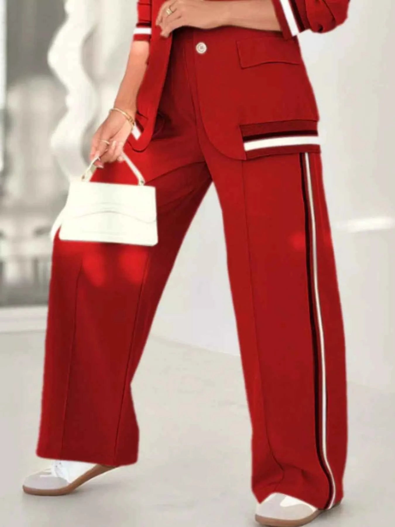 Full Size Striped Trim Jacket and Pants -Modern Edge Jacket - Nico`s Store