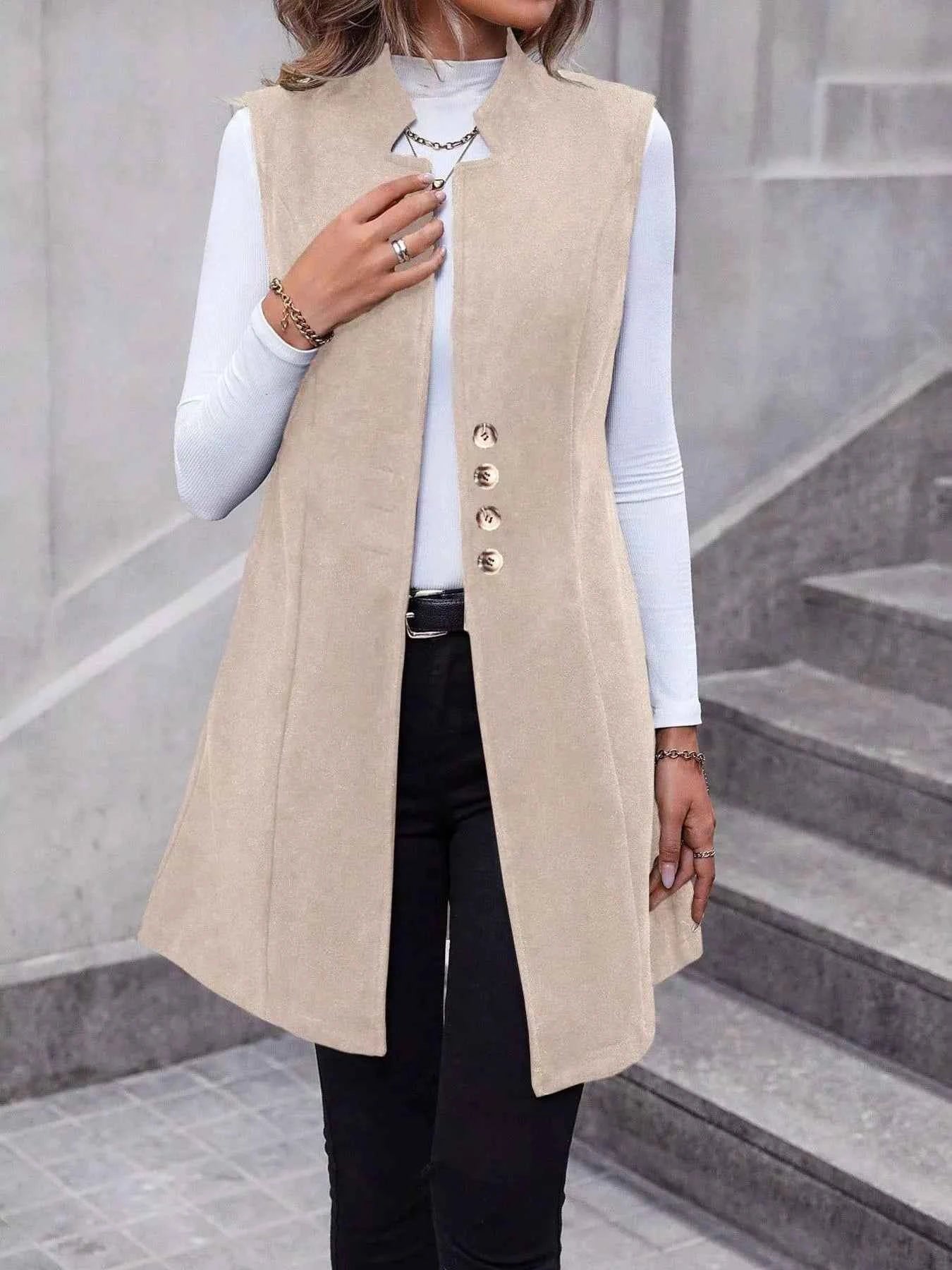 Button Up Sleeveless Longline Vest Coat - Nico`s Store
