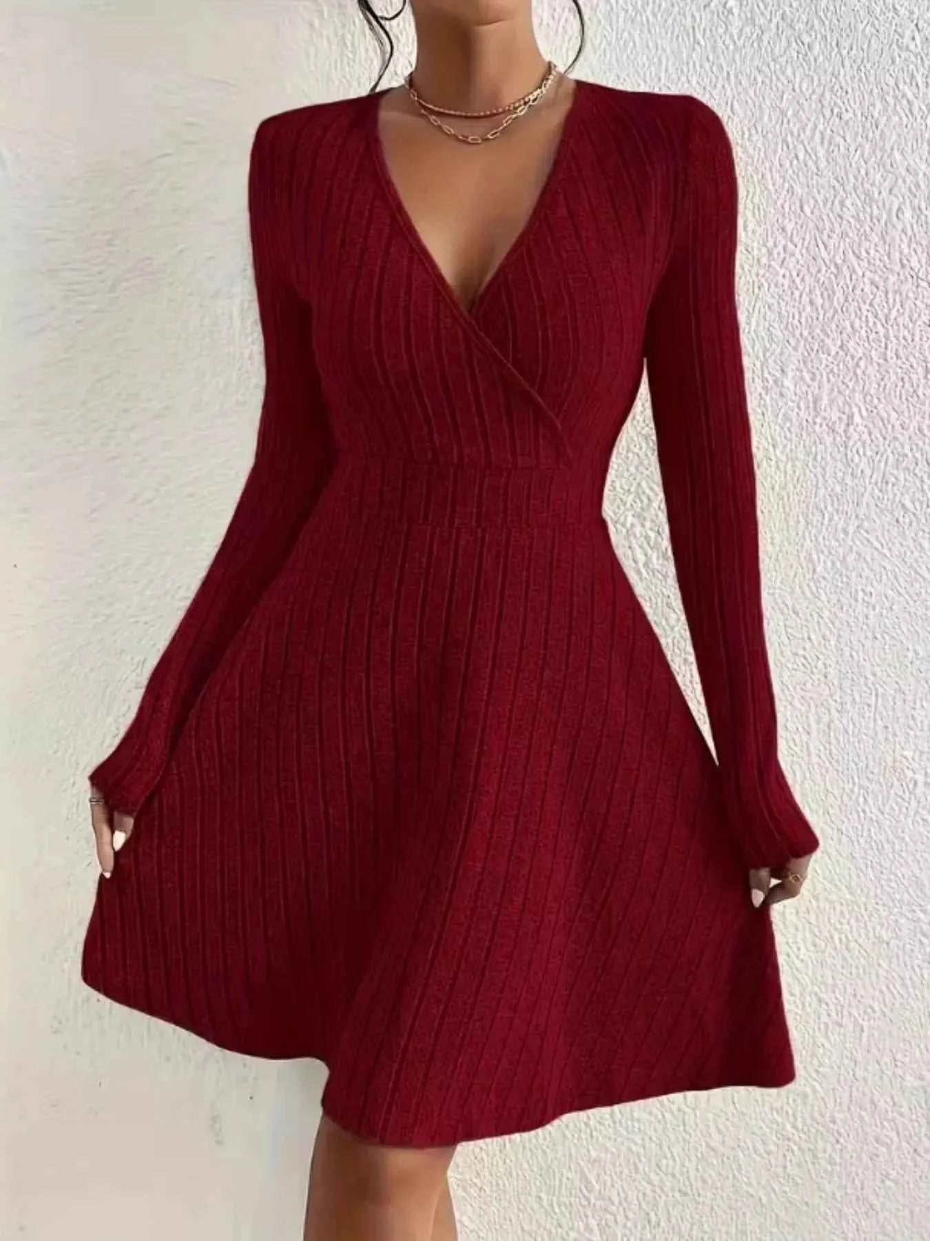 Ribbed Knit Wrap Dress for Effortless Style and Comfort