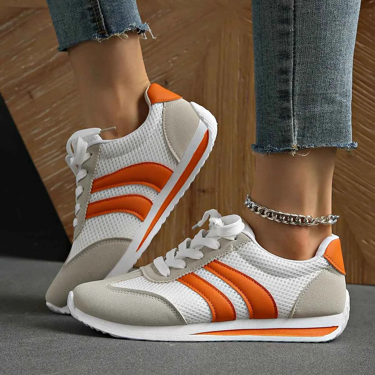 Striped Mesh Lace Up Sneakers Nico's store - Nico`s Store