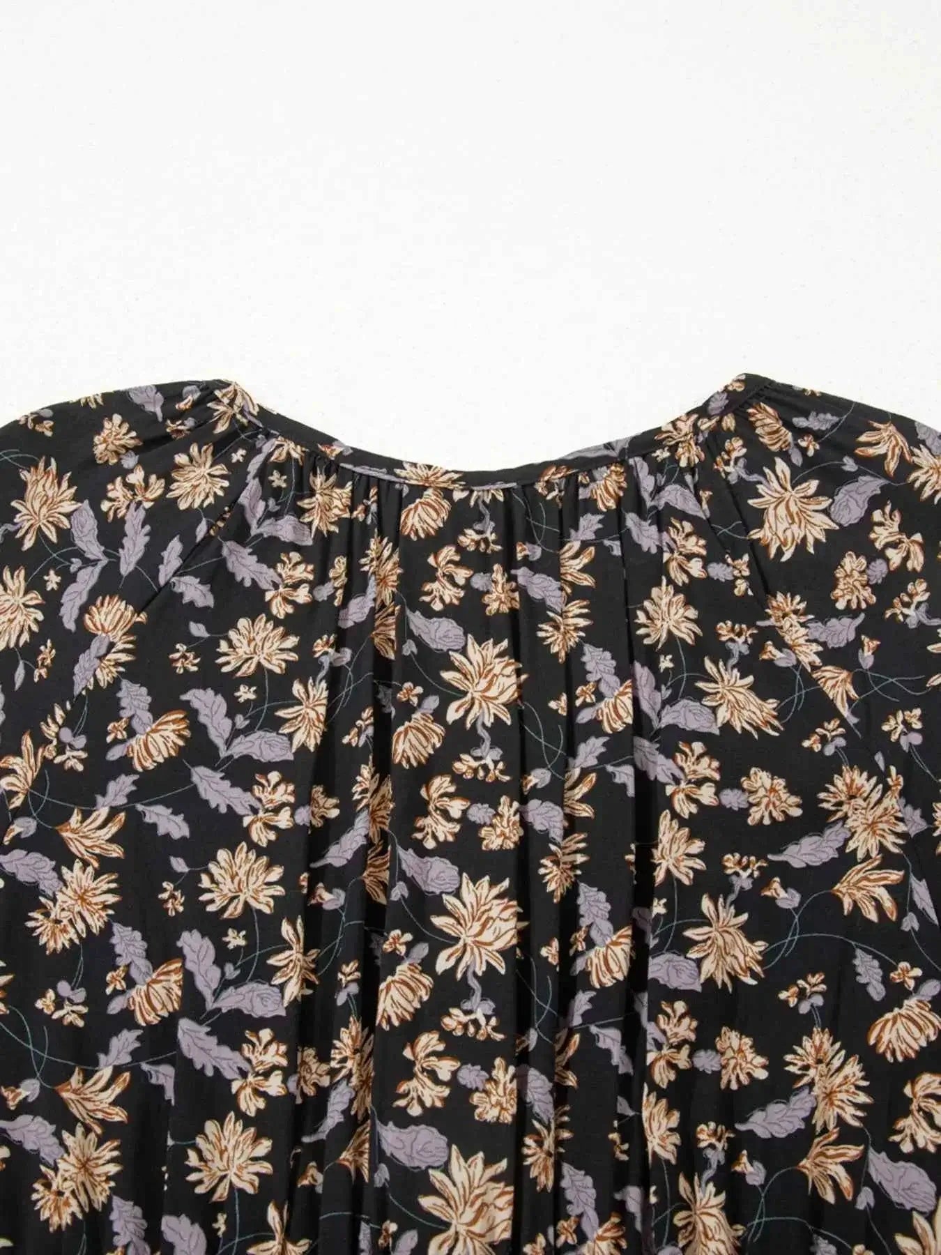 V Neck Babydoll Dress with Smocked Bust and Bubble Sleeves - Nico`s Store