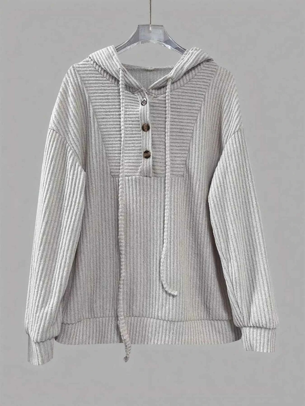 Button-Front Drawstring Hoodie