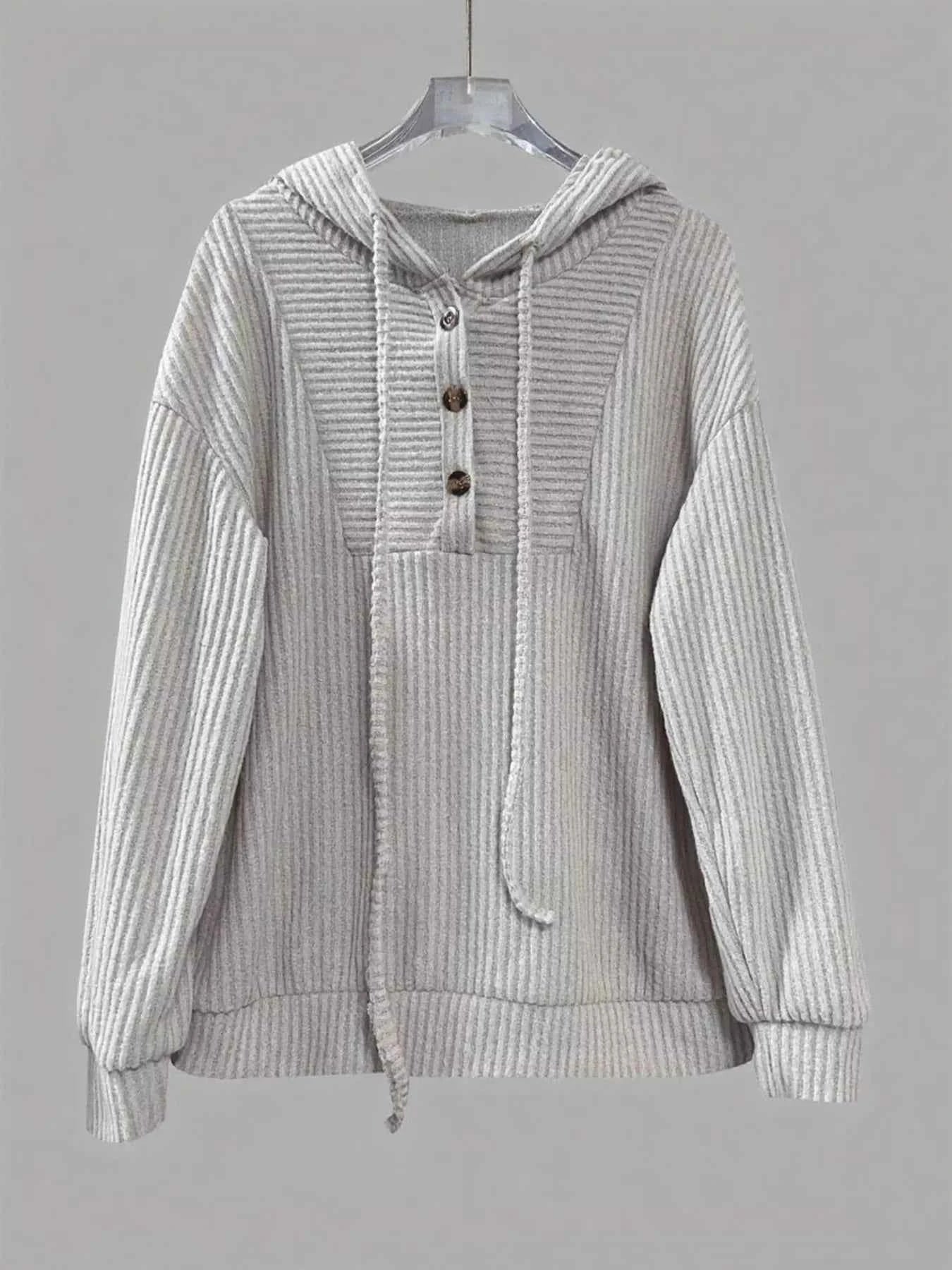 Button-Front Drawstring Hoodie