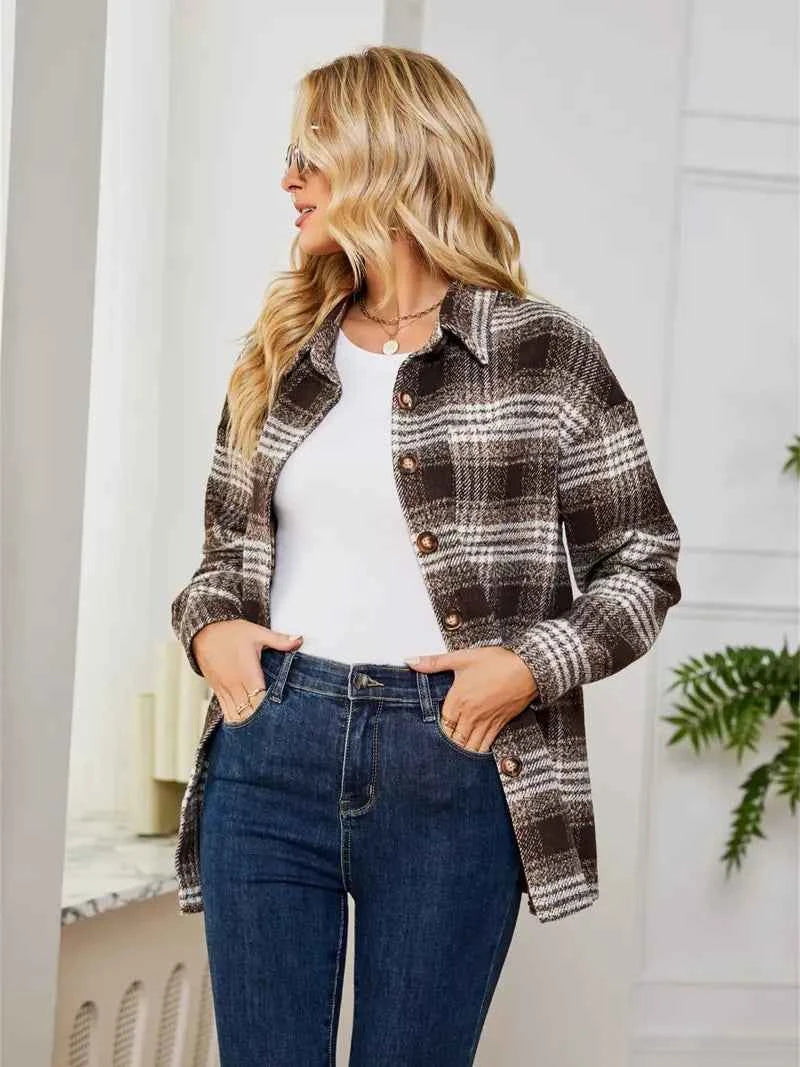Casual Plaid Women's Jacket with Pockets - Nico`s Store