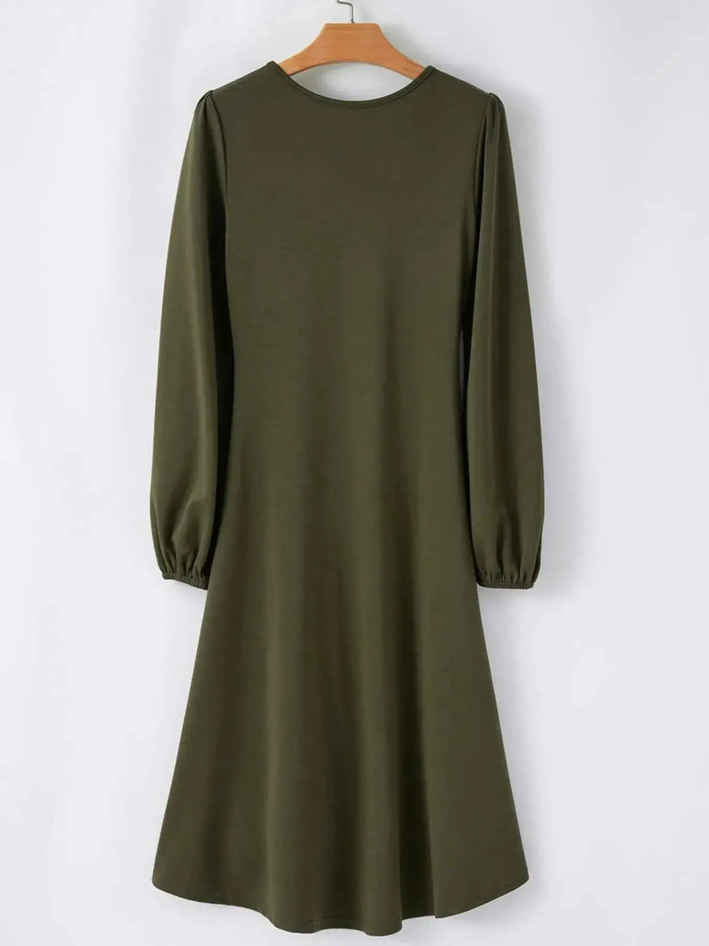 Solid Color Midi Dress with Ruched Detail and Long Sleeves for Effortless Style - Nico`s Store