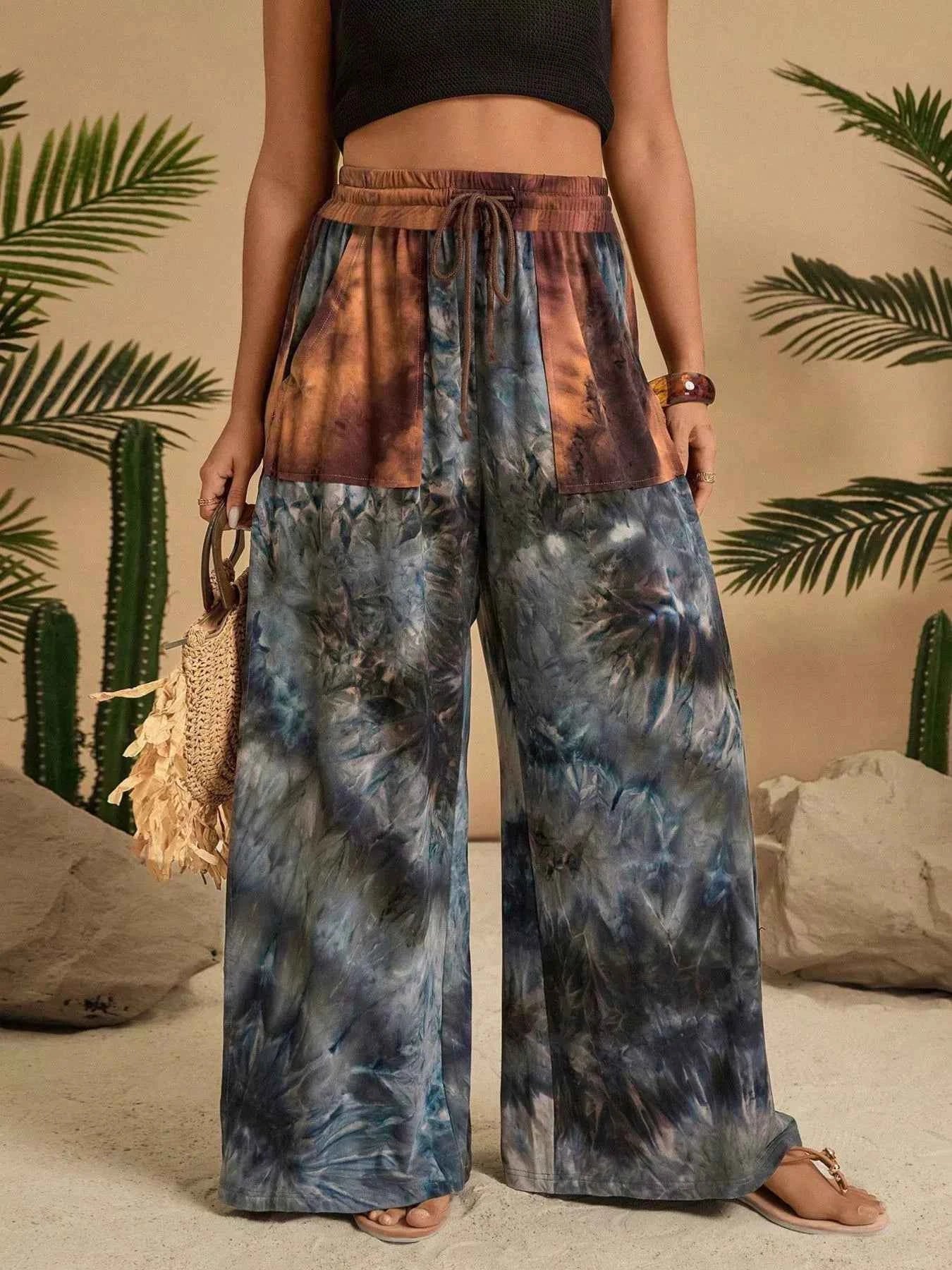 Full Size Plus Size Tie-Dye Wide Leg Pants for Effortless Style
