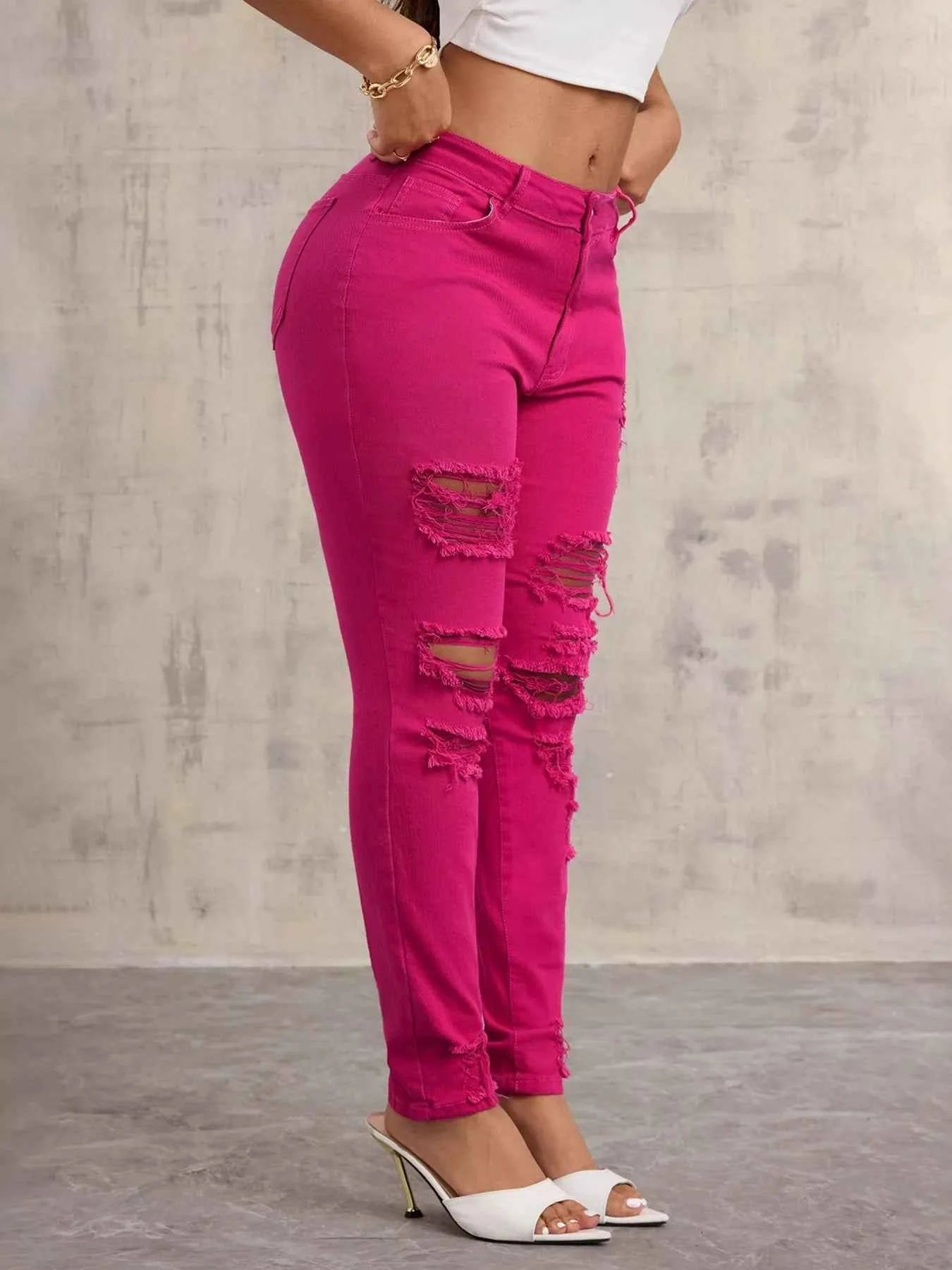 High-Waisted Distressed Skinny Jeans - Nico`s Store