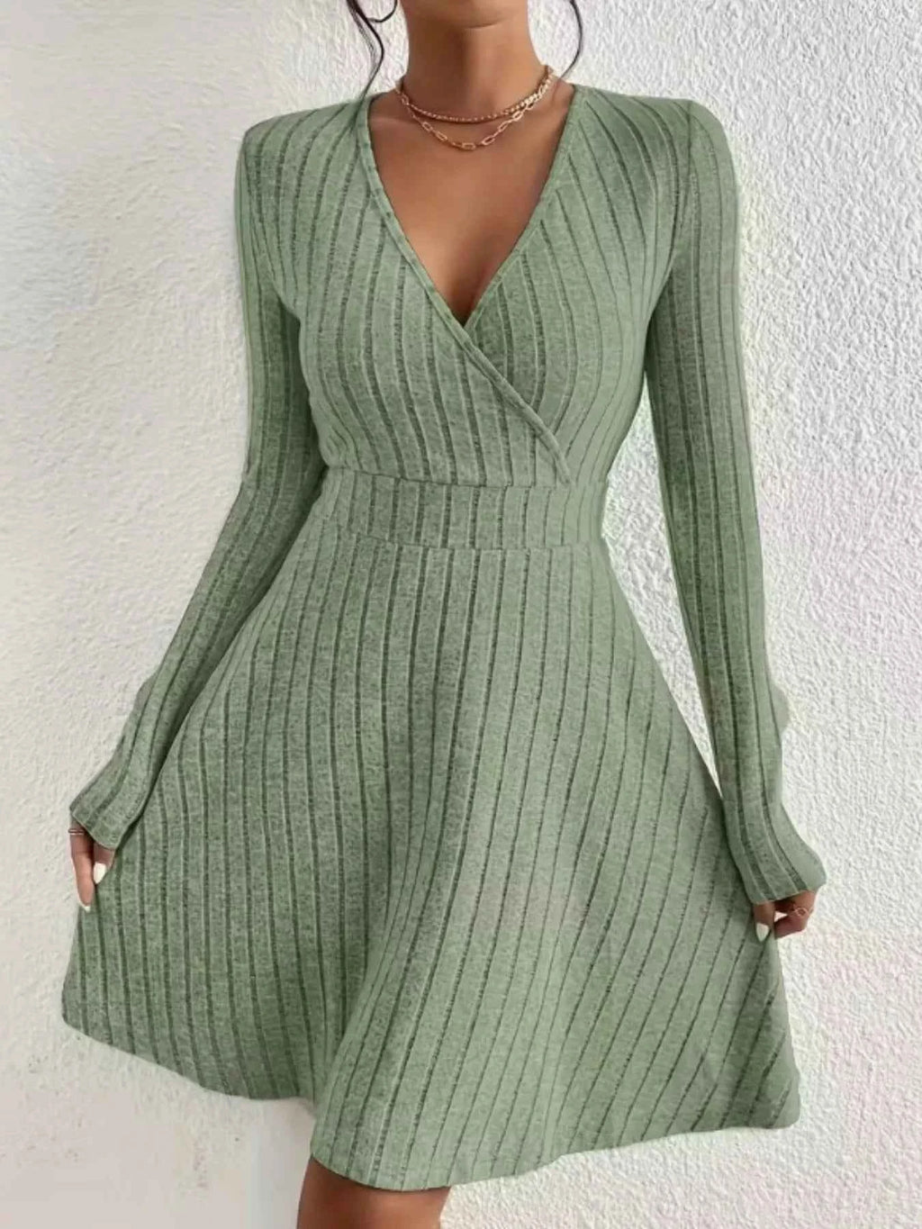 Ribbed Knit Wrap Dress for Effortless Style and Comfort