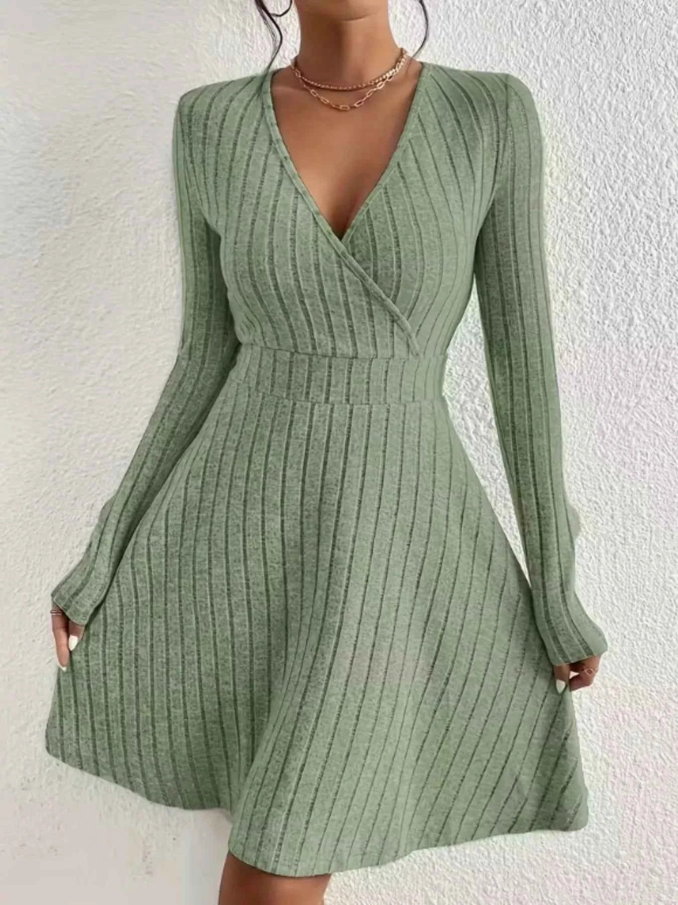 Ribbed Knit Wrap Dress for Effortless Style and Comfort