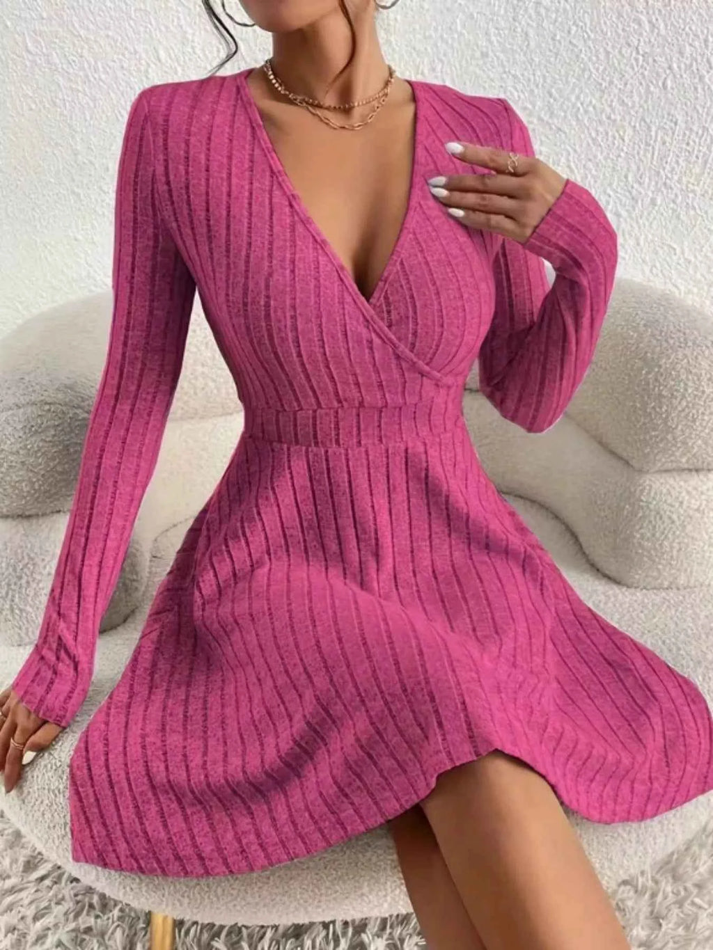 Ribbed Knit Wrap Dress for Effortless Style and Comfort