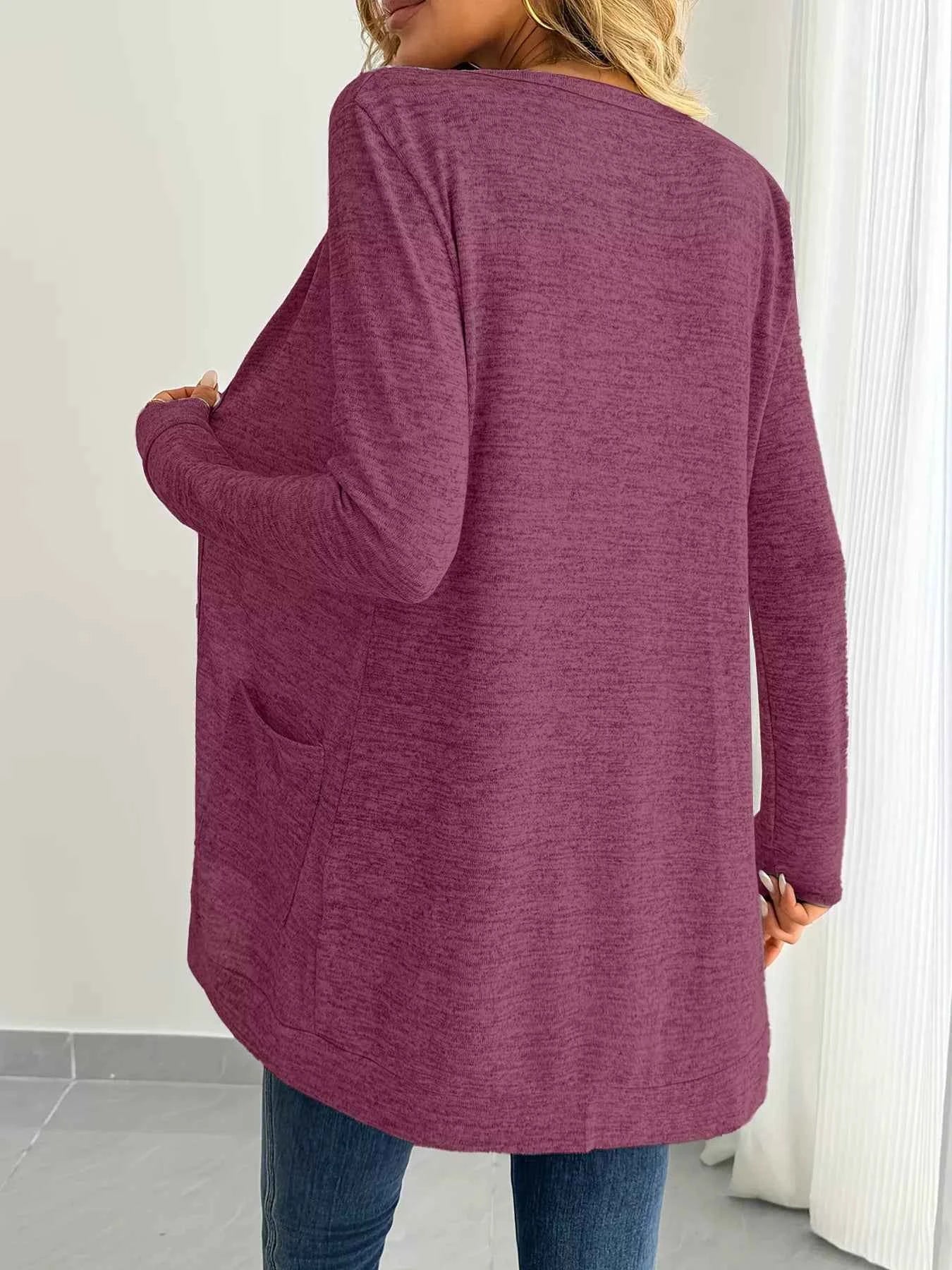Open Front Longline Cardigan with Side Pockets - Nico`s Store