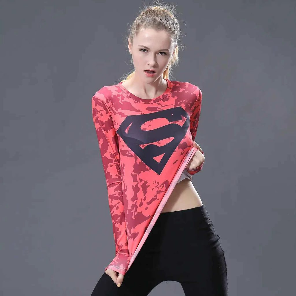 Red Floral Superman T-Shirt – Women's Long Sleeve Unique Top - Nico`s Store