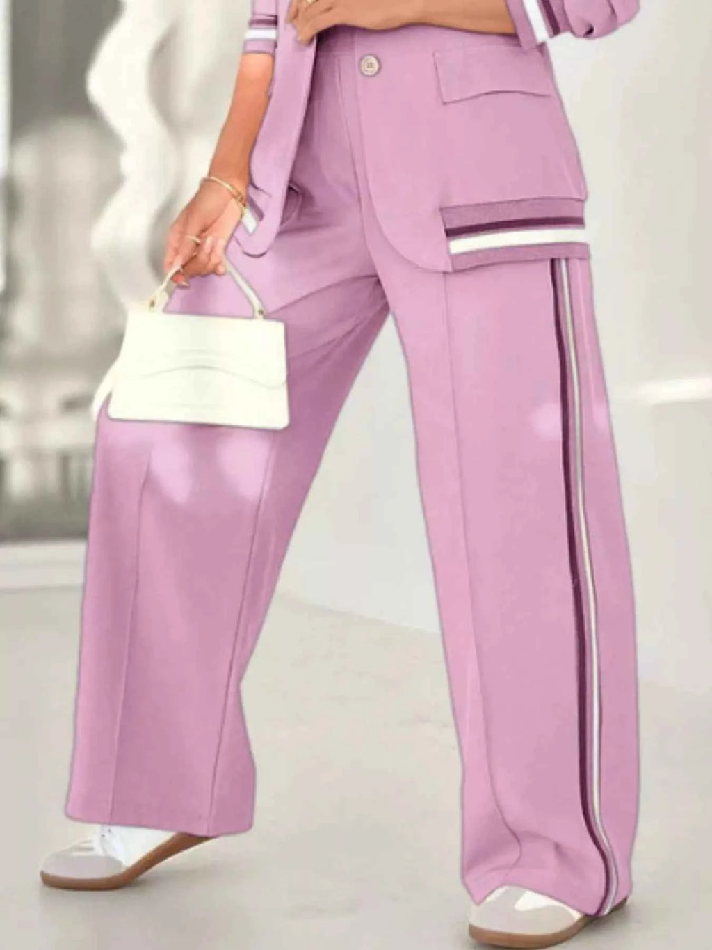 Full Size Striped Trim Jacket and Pants -Modern Edge Jacket - Nico`s Store