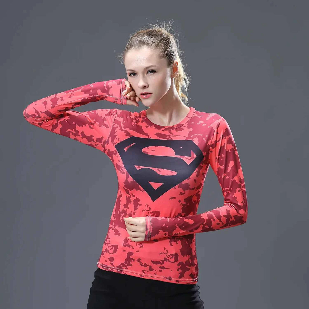 Red Floral Superman T-Shirt – Women's Long Sleeve Unique Top - Nico`s Store