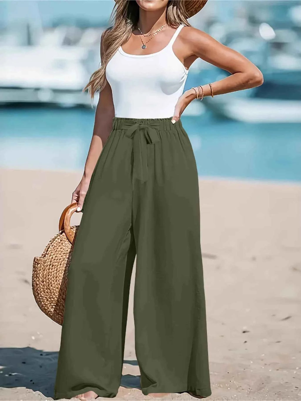 Full Size Wide Leg Pants with Drawstring Waist - Nico`s Store