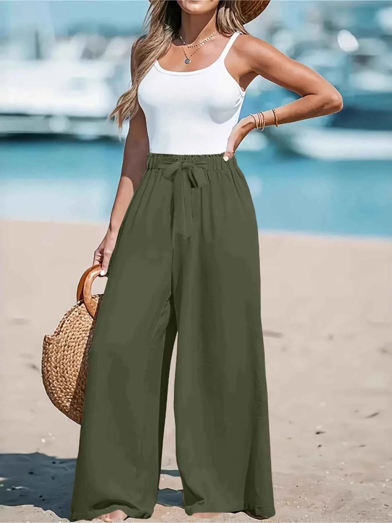 Full Size Wide Leg Pants with Drawstring Waist - Nico`s Store