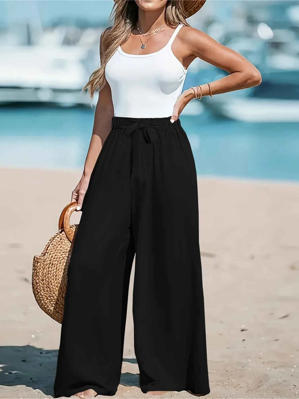 Full Size Wide Leg Pants with Drawstring Waist - Nico`s Store