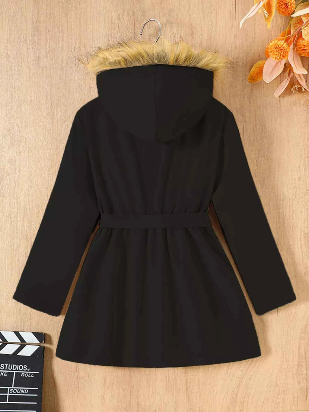Children's Faux Fur Outerwear with Hood and Tie Waist for Stylish Comfort - Nico`s Store