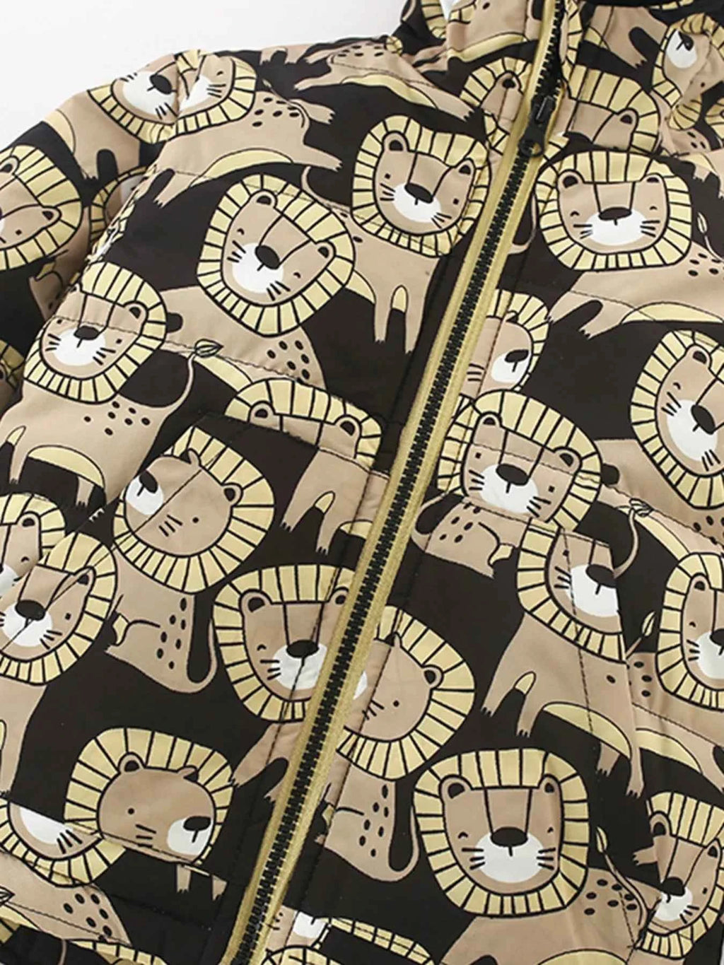 Children's Lion Print Jacket - Warm Padded Hooded Jacket for Kids