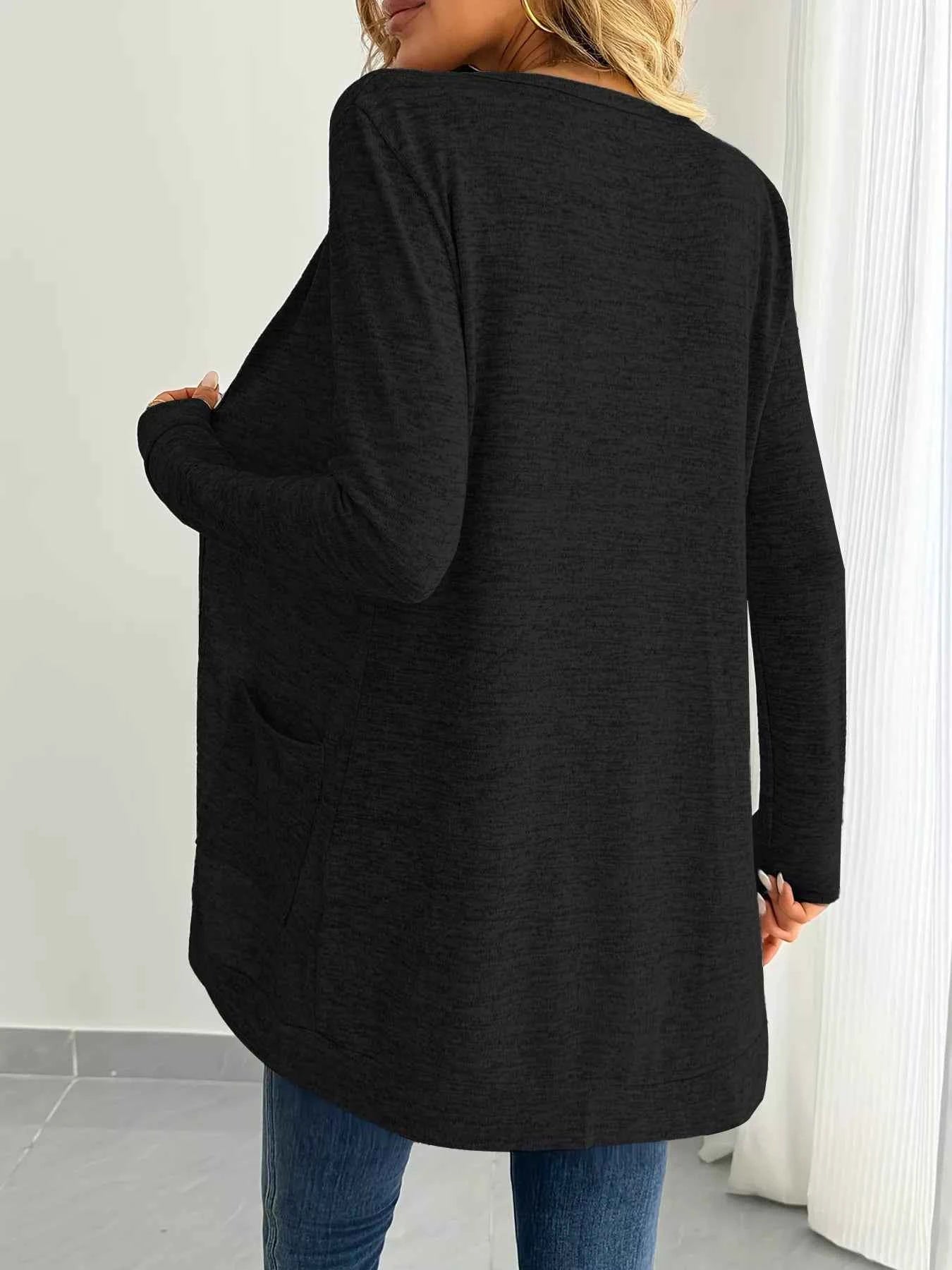 Open Front Longline Cardigan with Side Pockets - Nico`s Store