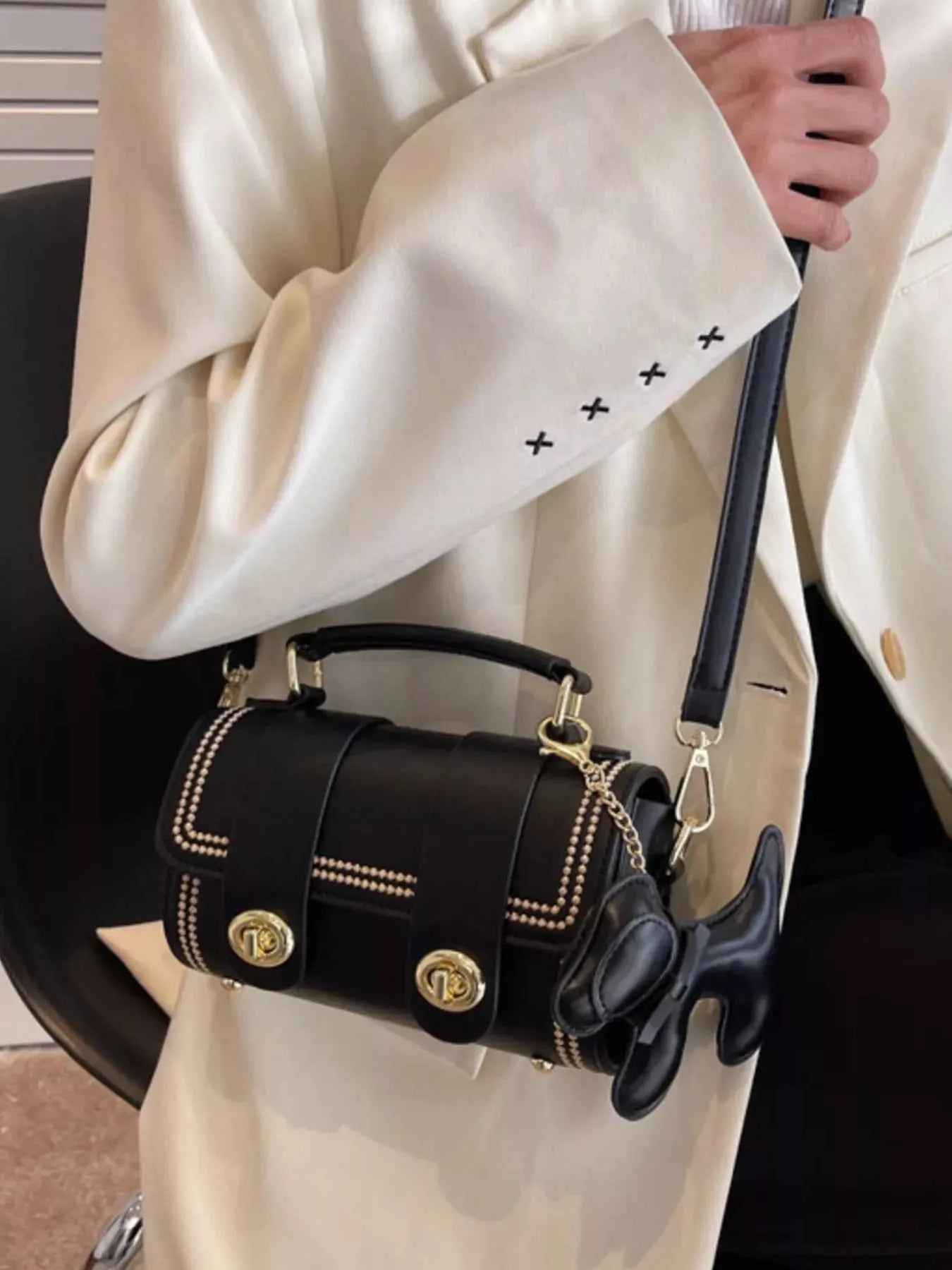 Leather Crossbody Bag with Charm