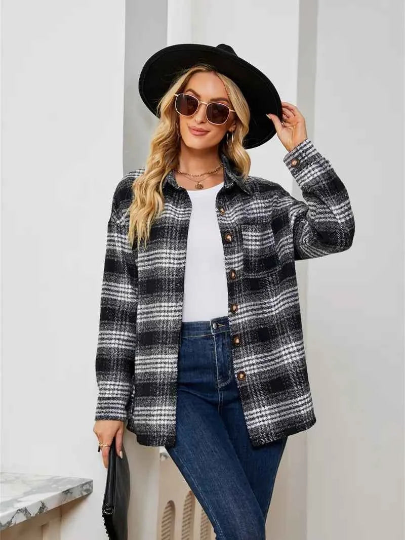 Casual Plaid Women's Jacket with Pockets - Nico`s Store