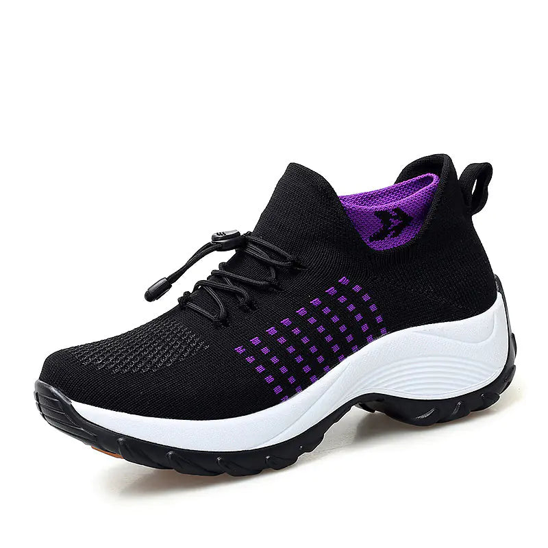 Women's Knit Sneakers with Thick Wedge Sole – Style 1855 - Nico`s Store