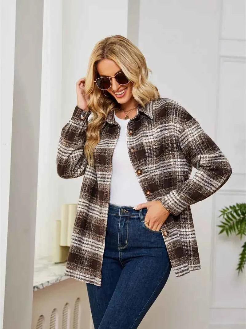 Casual Plaid Women's Jacket with Pockets - Nico`s Store