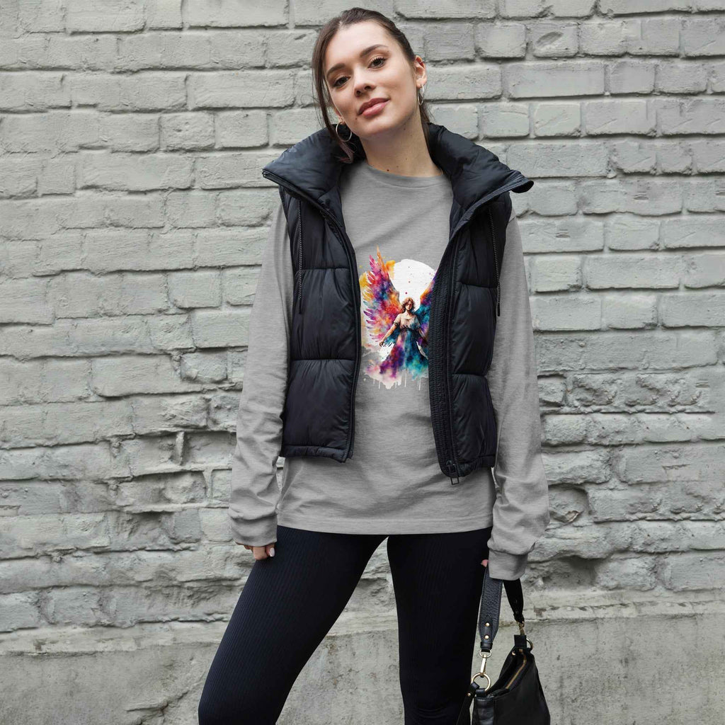 Unisex Long Sleeve Angel Tee with Unique Print - Nico`s Store