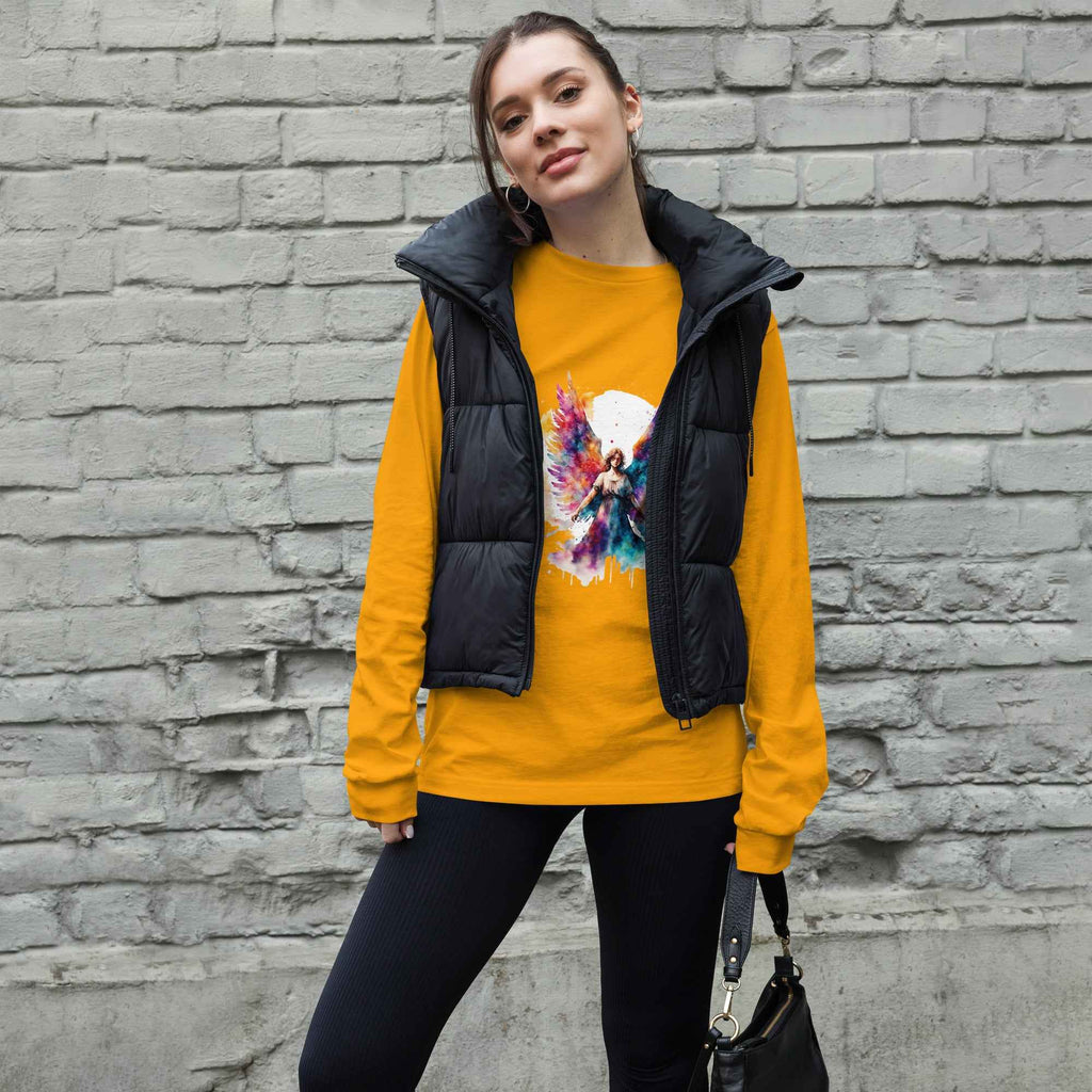 Unisex Long Sleeve Angel Tee with Unique Print - Nico`s Store