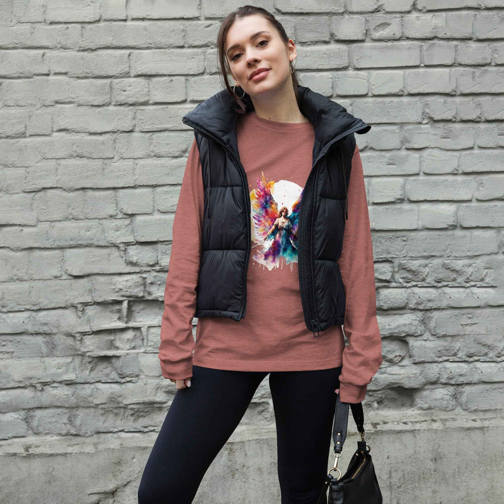 Unisex Long Sleeve Angel Tee with Unique Print - Nico`s Store