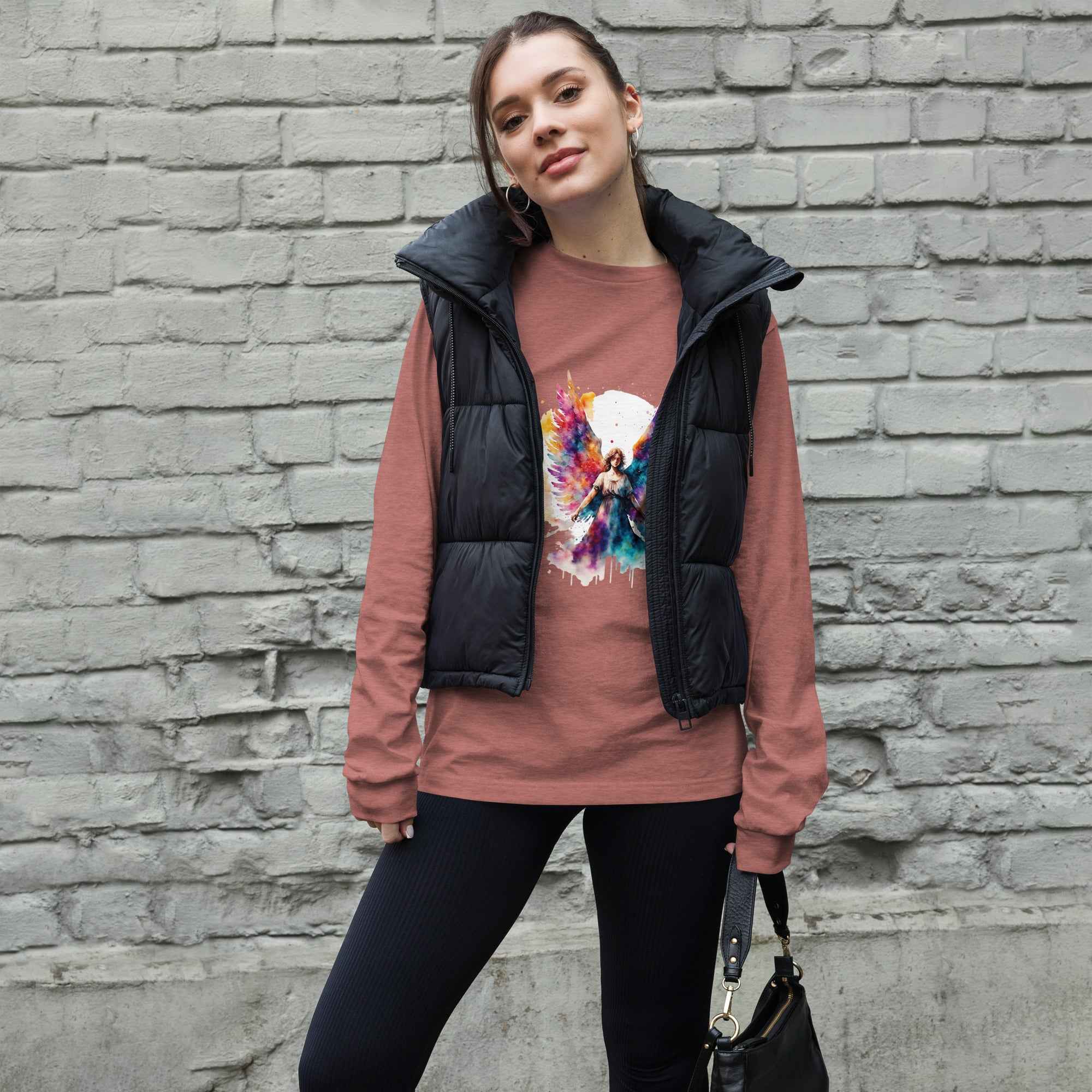 Unisex Long Sleeve Angel Tee with Unique Print - Nico`s Store