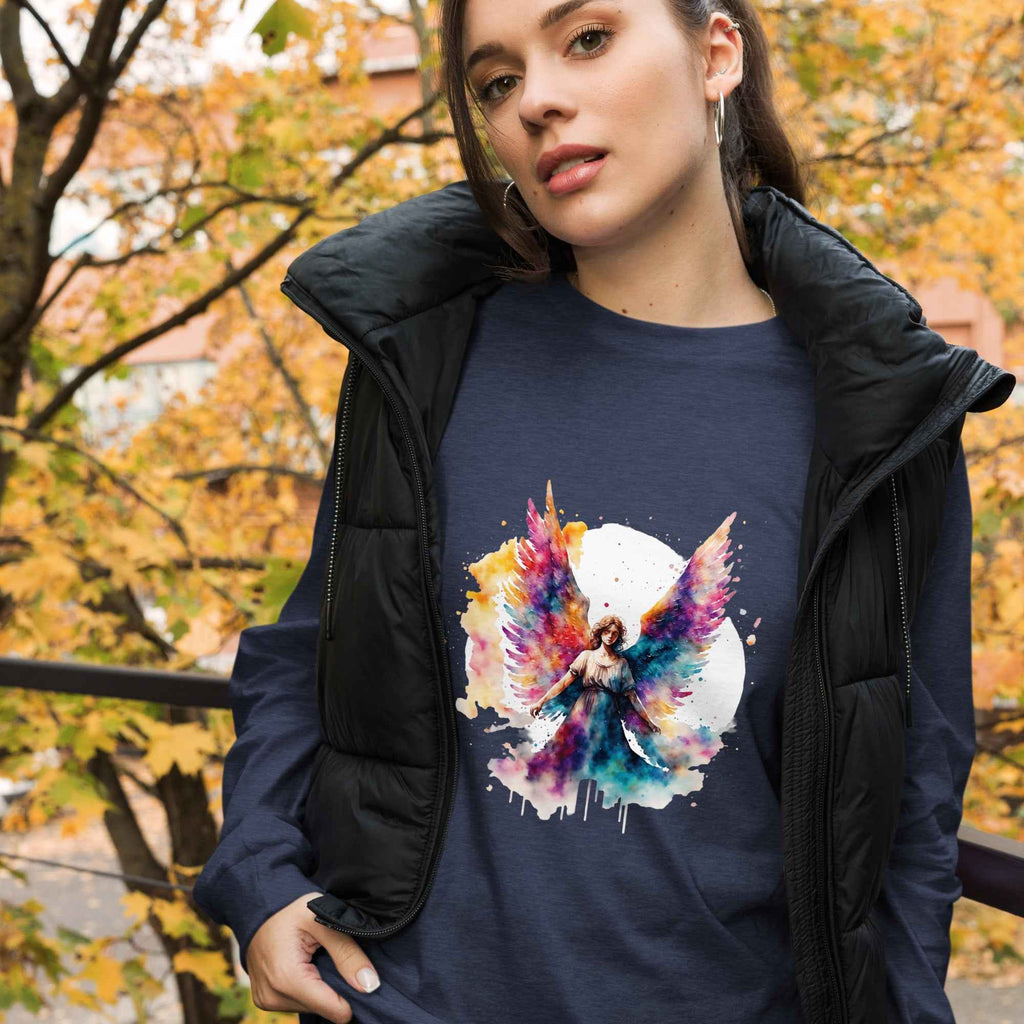 Unisex Long Sleeve Angel Tee with Unique Print - Nico`s Store