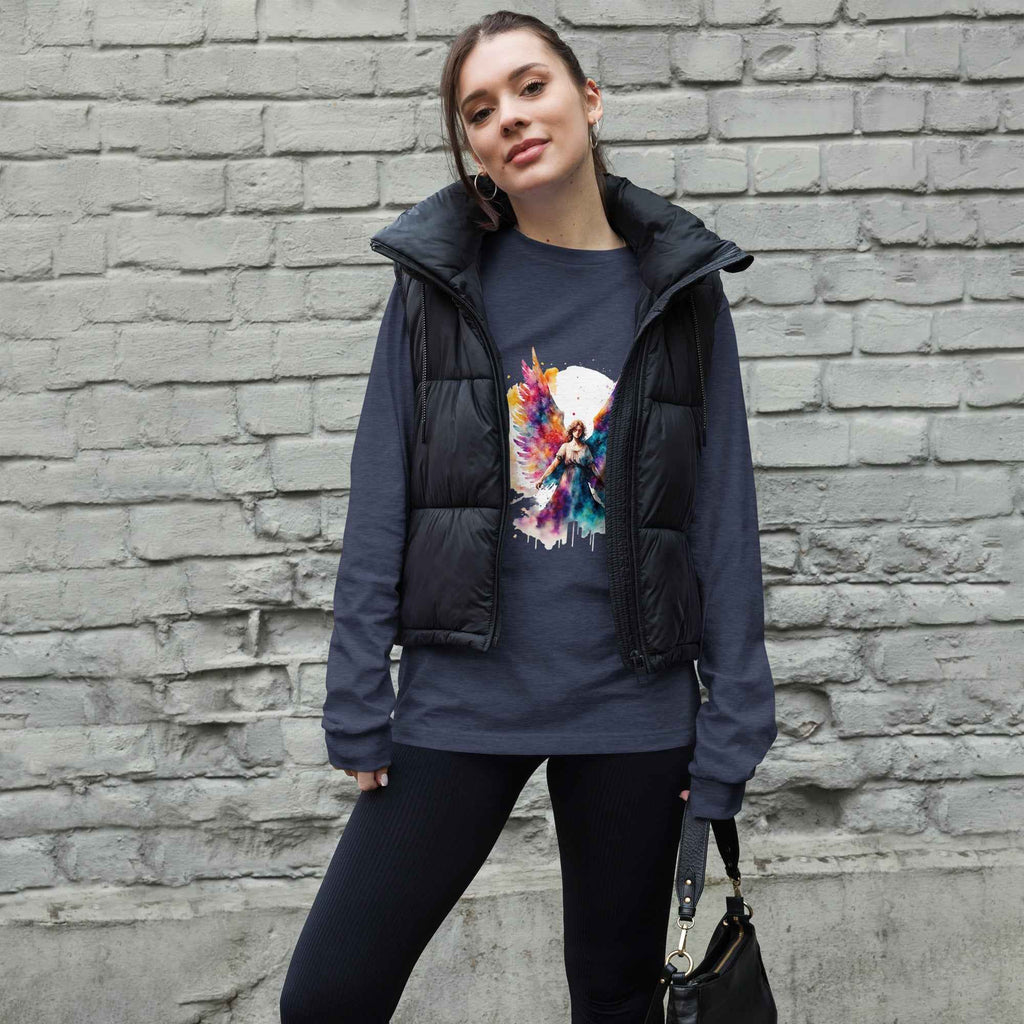 Unisex Long Sleeve Angel Tee with Unique Print - Nico`s Store