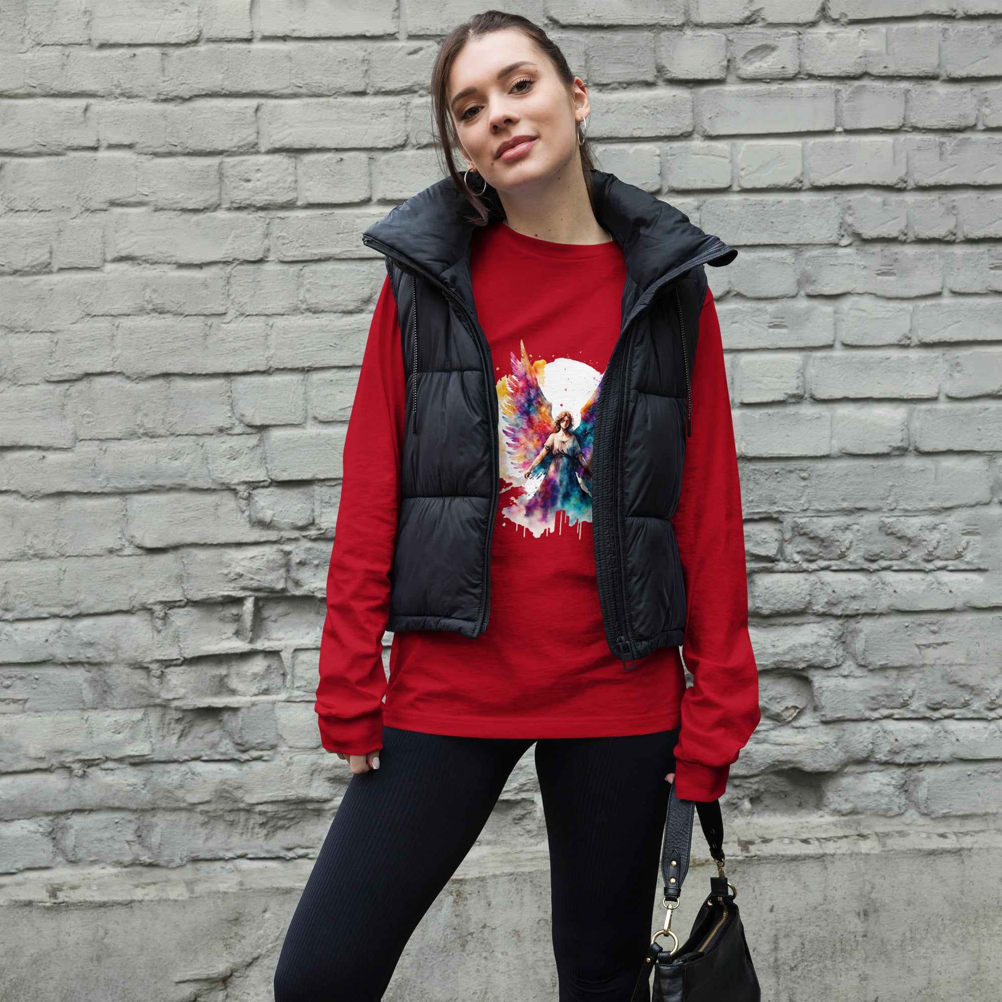 Unisex Long Sleeve Angel Tee with Unique Print - Nico`s Store