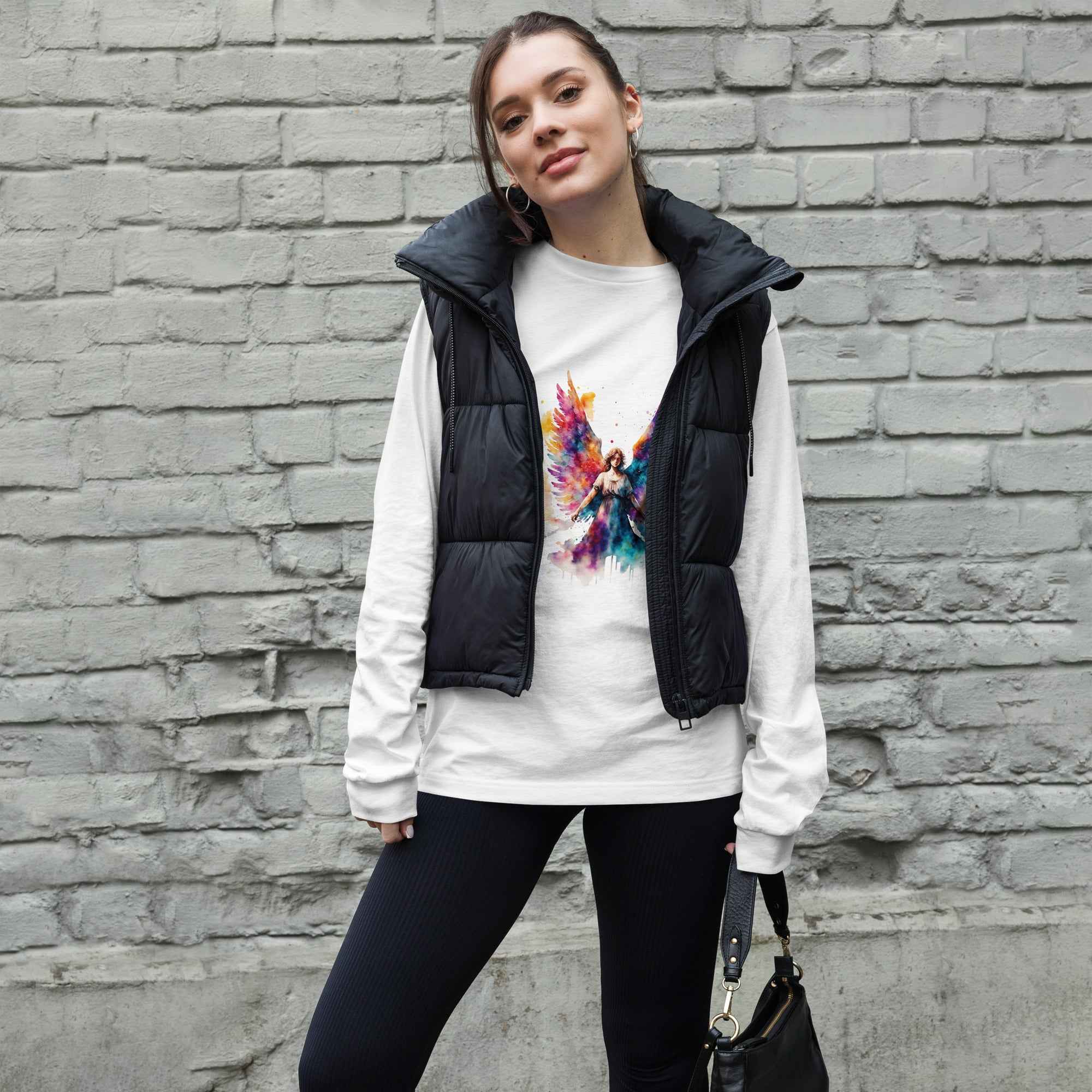 Unisex Long Sleeve Angel Tee with Unique Print - Nico`s Store