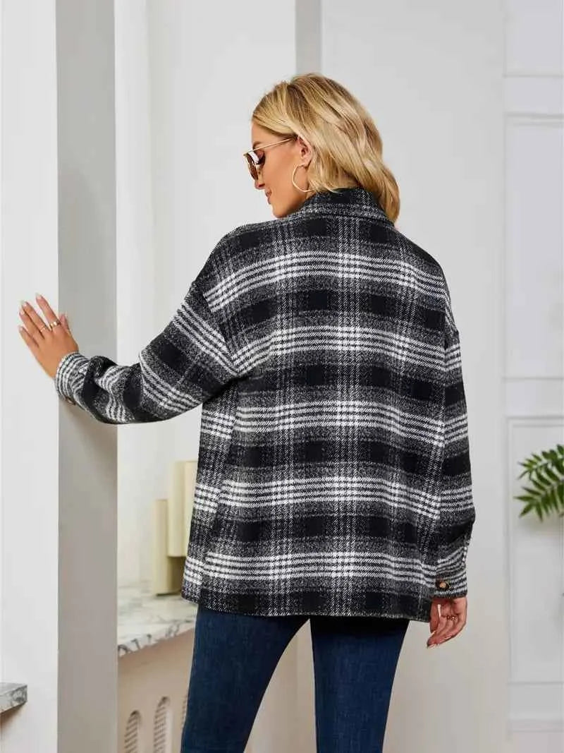Casual Plaid Women's Jacket with Pockets - Nico`s Store