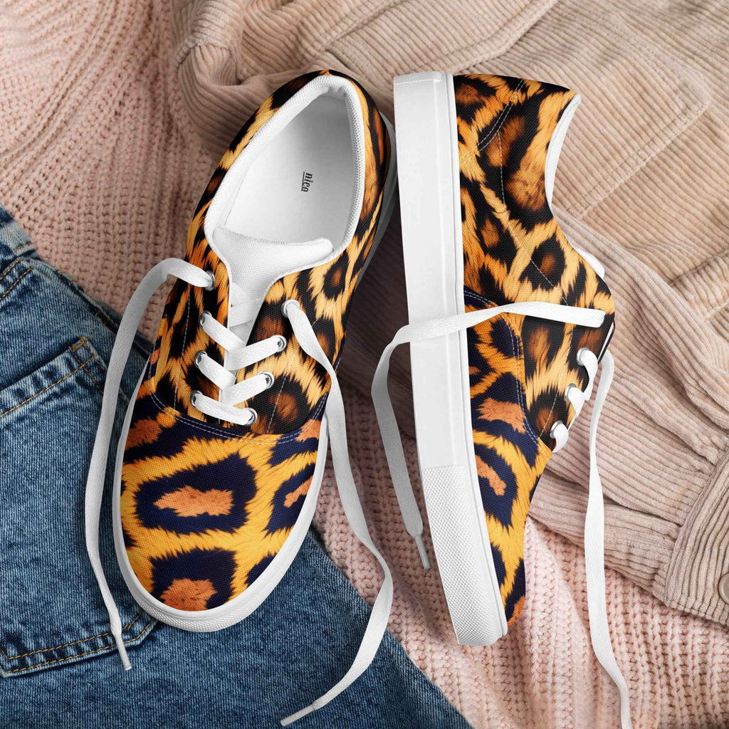Women's Leopard Lace-up Canvas Shoes for Stylish Comfort - Nico`s Store